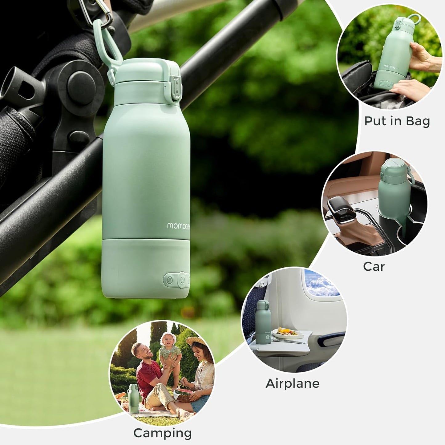 Momcozy Portable Bottle Warmer for Travel – Dual Heating Modes for Breast Milk & Water, Portable Milk Warmer with Fast Heating & Long Battery Life, 17 Ounces Large Capacity to Meet Your All-Day Needs