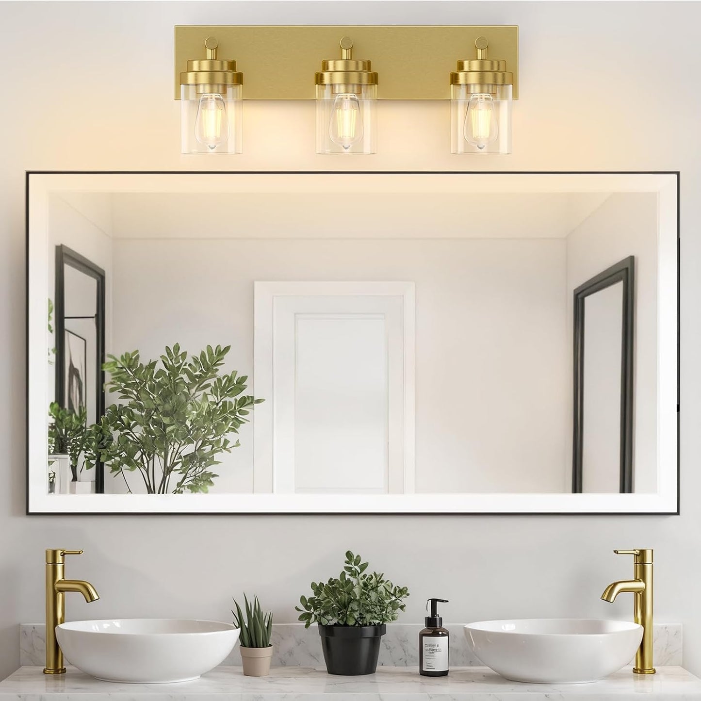 IZORRO Bathroom Vanity Light Fixture, 3-Light 22 Inch Gold Bathroom Light Fixtures Over Mirror, with Clear Glass Shade, Modern Farmhouse Vanity Lights, Rustic Restroom Lighting Fixtures