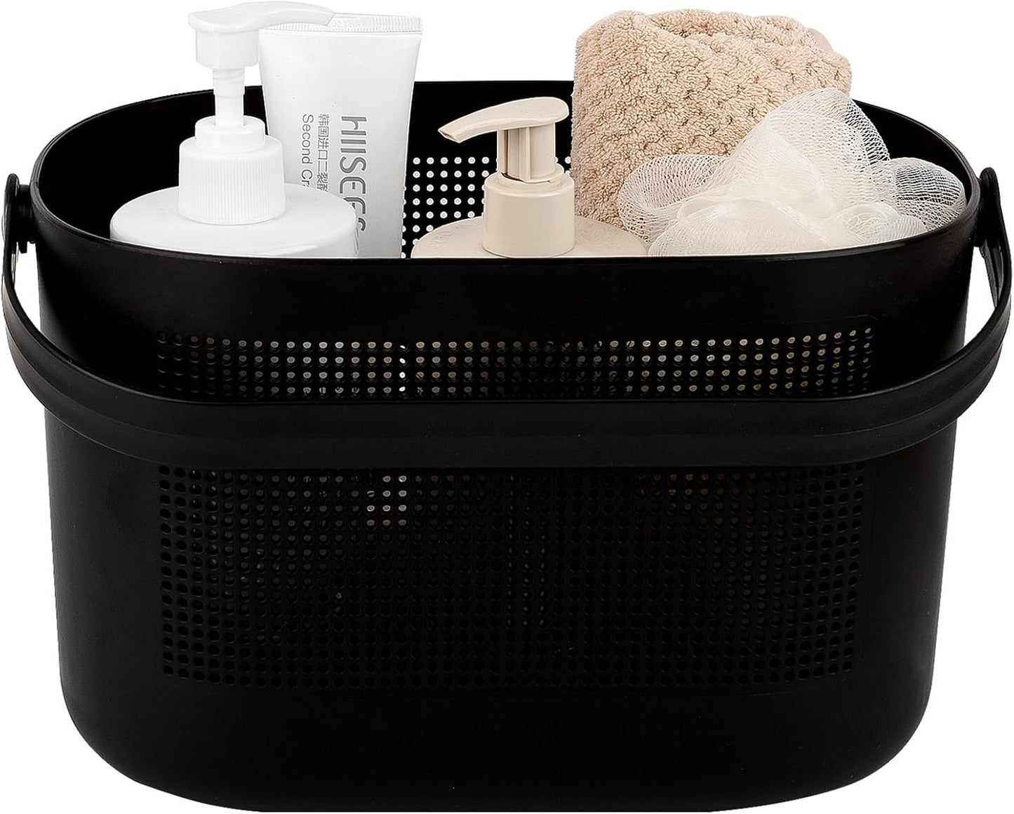 UUJOLY Plastic Storage Baskets with Handles, Shower Caddy Shelf Organizers Basket for Bathroom, Kitchen, Dorm Room, Black