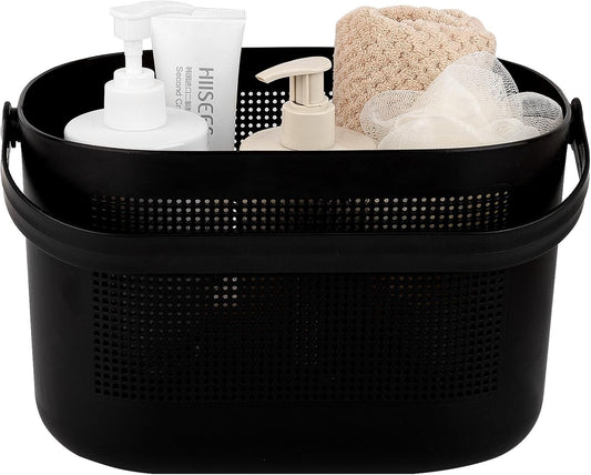 UUJOLY Plastic Storage Baskets with Handles, Shower Caddy Shelf Organizers Basket for Bathroom, Kitchen, Dorm Room, Black