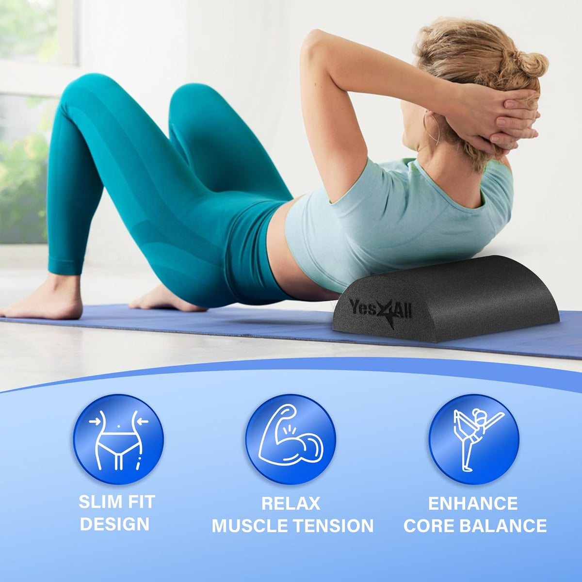 Yes4All Medium Firm Half Foam Rollers for Post-Workout Relaxation, 12/18/24/36 inch PE Foam Roll for Back Massage & Yoga Exercise
