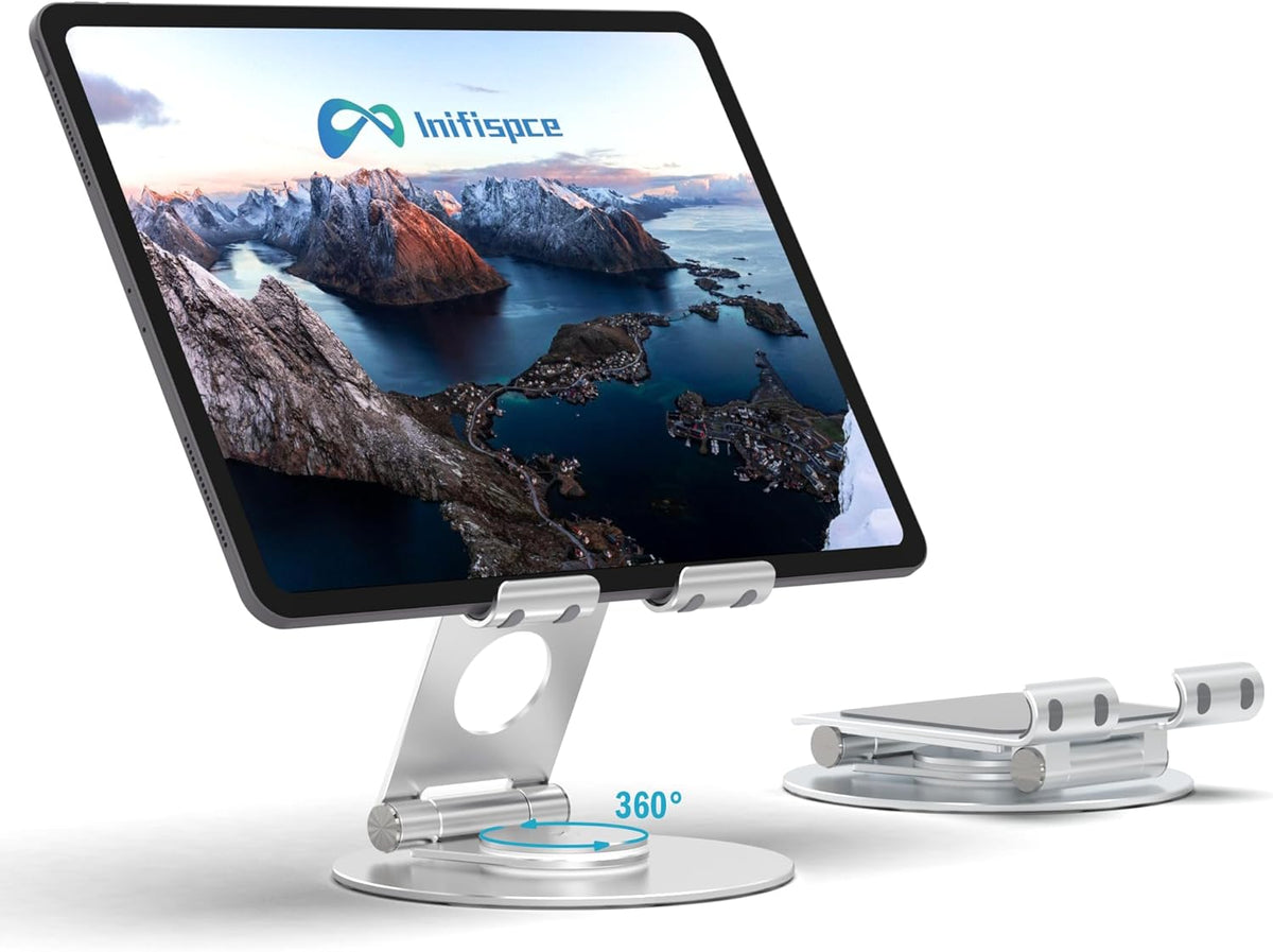 Swivel Tablet Stand, Aluminum Portable 360°Rotating Adjustable Tablet Holder for All 4-12.9’’ iPad Surface Samsung Phone Tablet Kindle E-Reader and More(Black)