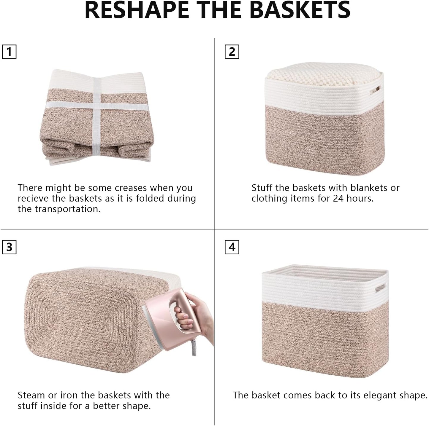 OIAHOMY 2 PACK Tall Storage baskets 42L Blanket Basket Living Room Brown | Large Collapsible Storage Bins Narrow Basket Baskets for Closet Organization Storage Baskets for Shelves Toy Storage Basket