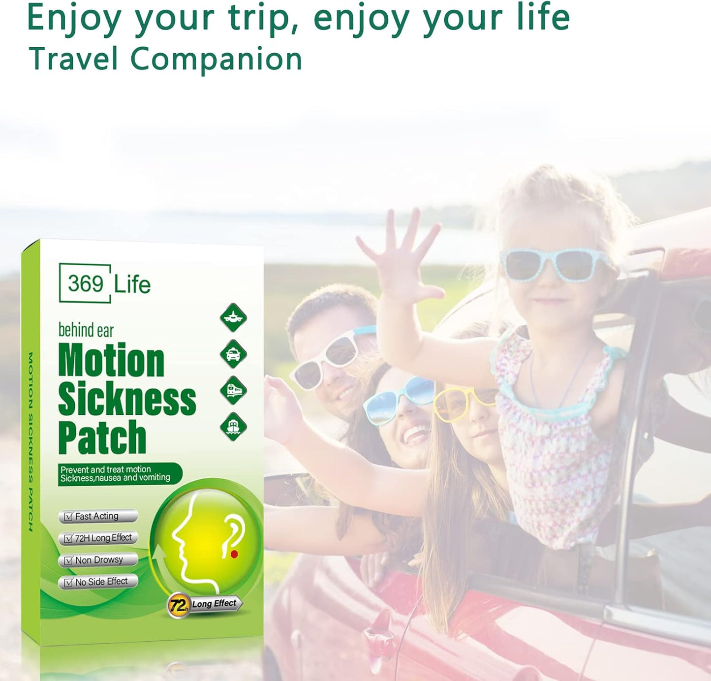 369 Life Motion Sickness Patches for Car and Boat Rides, Ships, Cruise and Airplane & Other Forms of Transport - Travel Essentials, for Adults and Kids (24 Count)