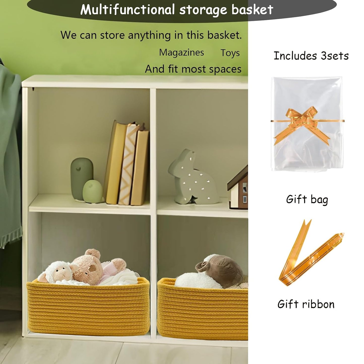 COMFY HOMI 11.5"x7.5"x4.7" Storage Baskets for Organizing | Cotton Rope Woven Basket | Toy Storage Bin Box | Basket for Shelves, Closet Organizer Bin, Decorative Closet Shelf, 3 Pack,