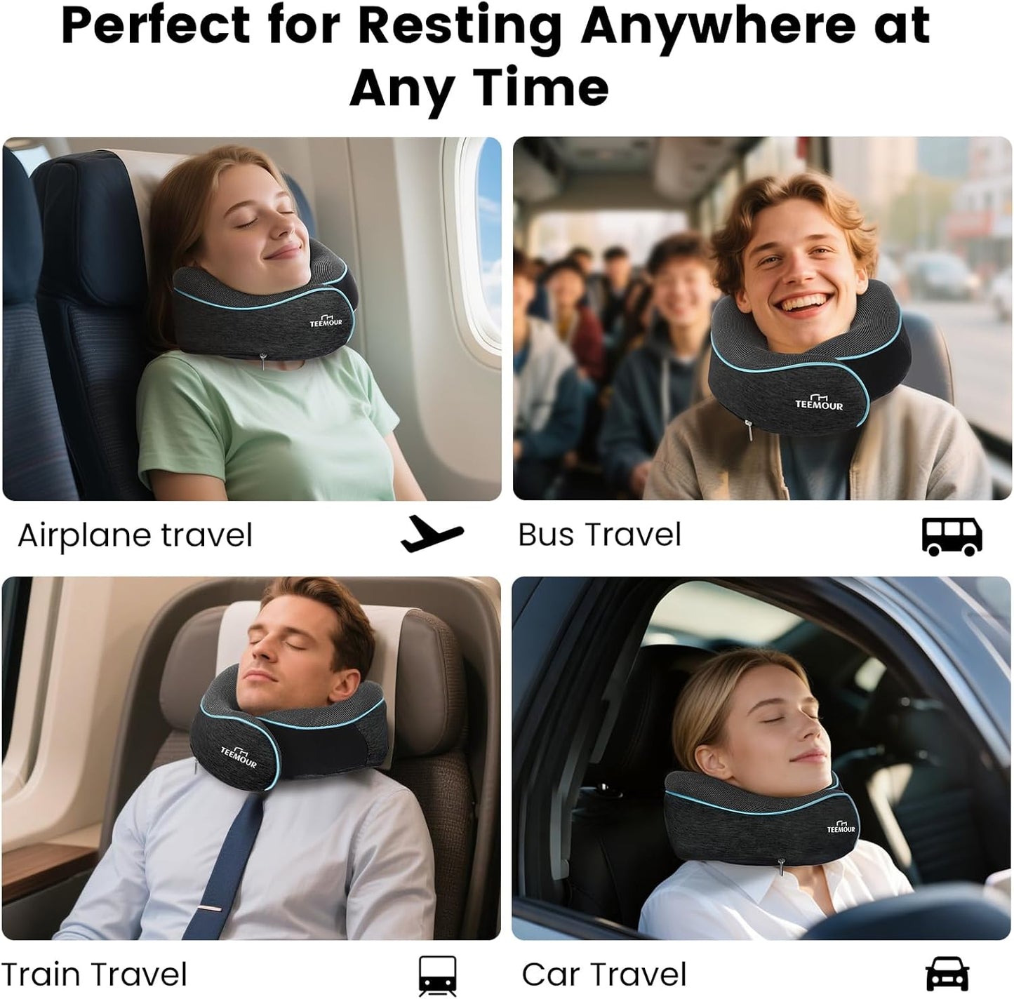 Travel Neck Pillow for Airplane -Memory Foam Travel Pillow for Long Flights/Car Sleep 360° Support Airplane Pillow, With Eye Mask & Earplugs, Portable Carry Bag | Airplane Accessories Washable Cover