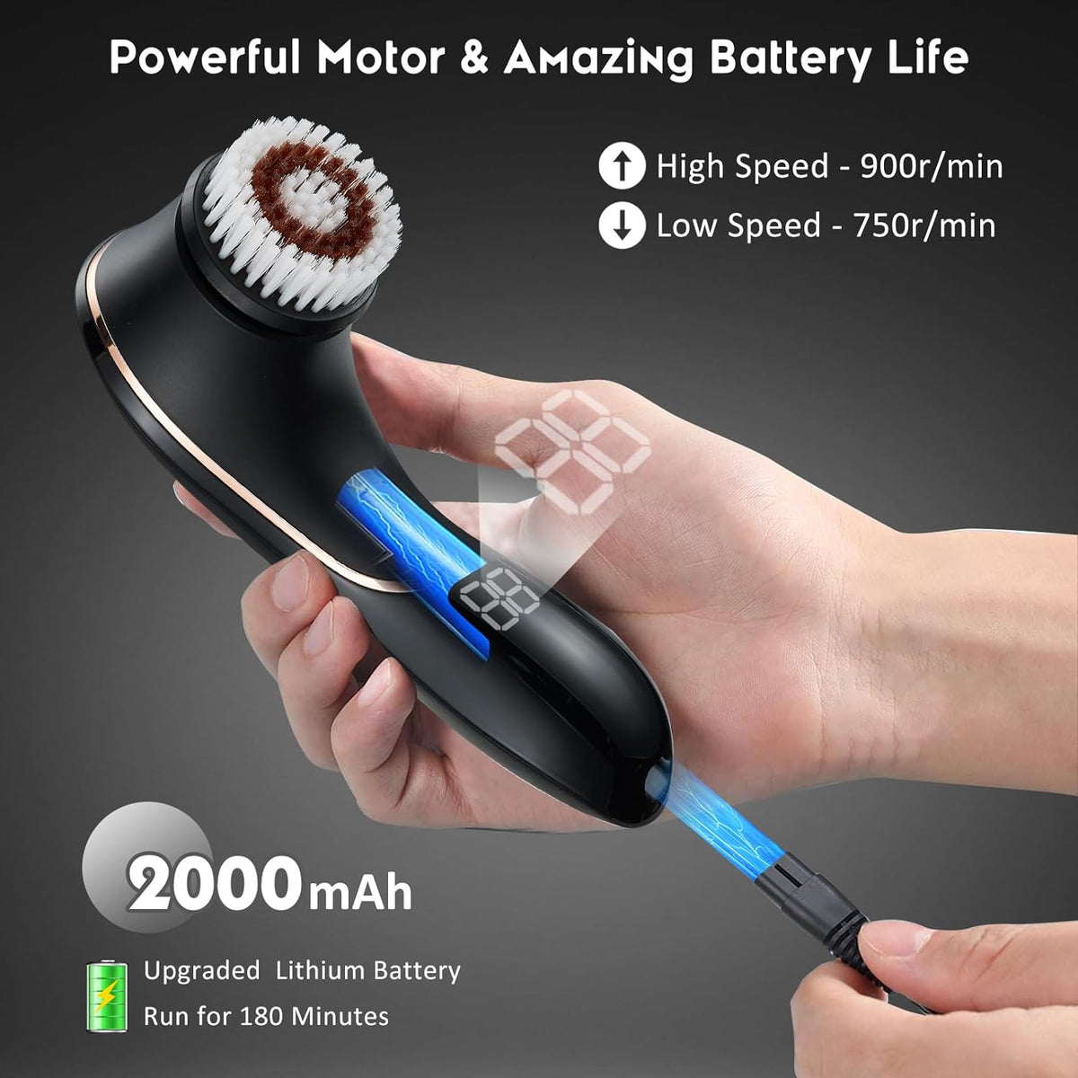 Facial Cleansing Brush, Rechargeable Electric Face Scrubber, 2-Speed Modes