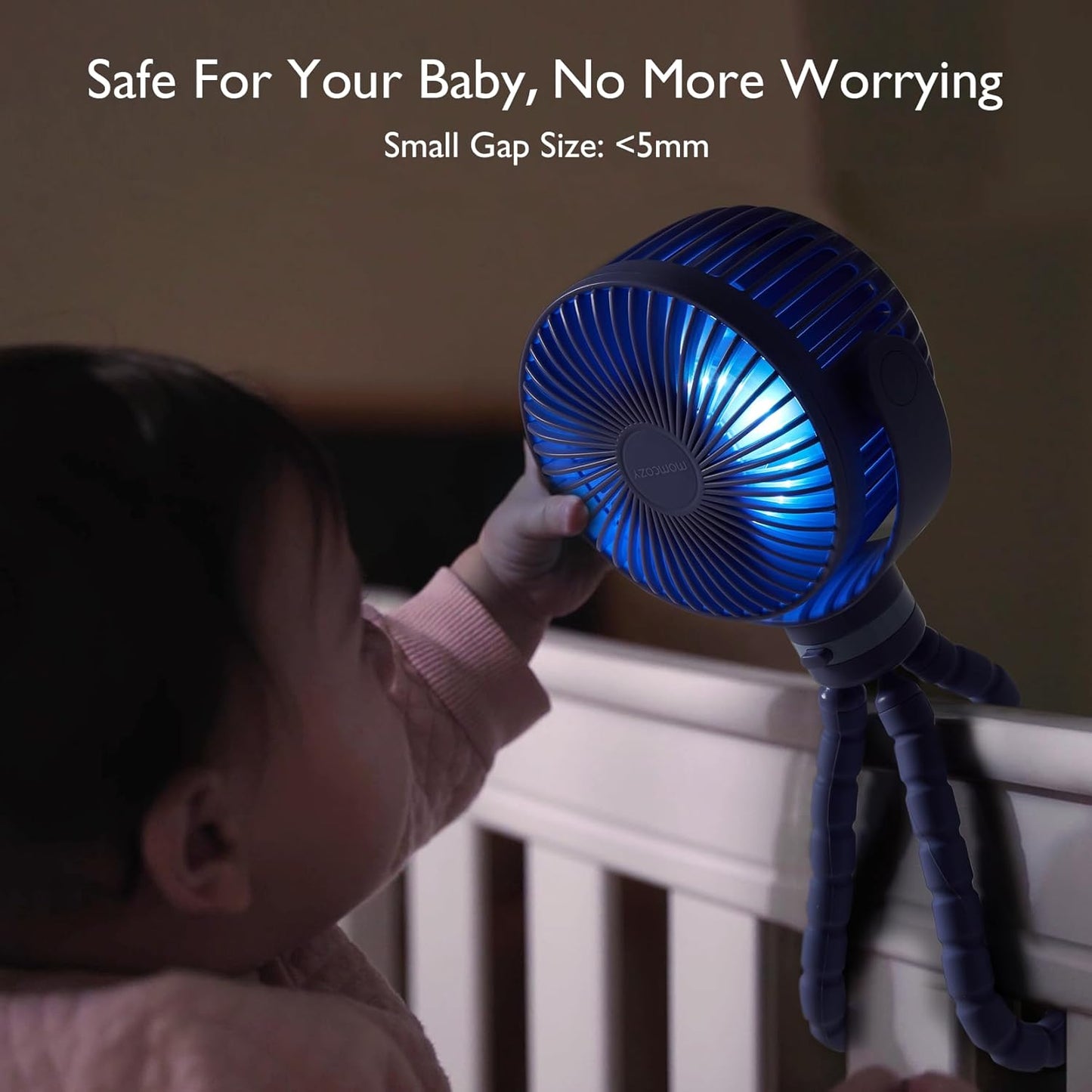Momcozy 8000mAh Portable Stroller Fan, 27H Ultra-long Battery Life Detachable 4 Speed 360°Rotate LED Night Light with 2 Modes, USB Rechargeable Handheld Cooling Fan for Travel/Car Seat/Bedroom