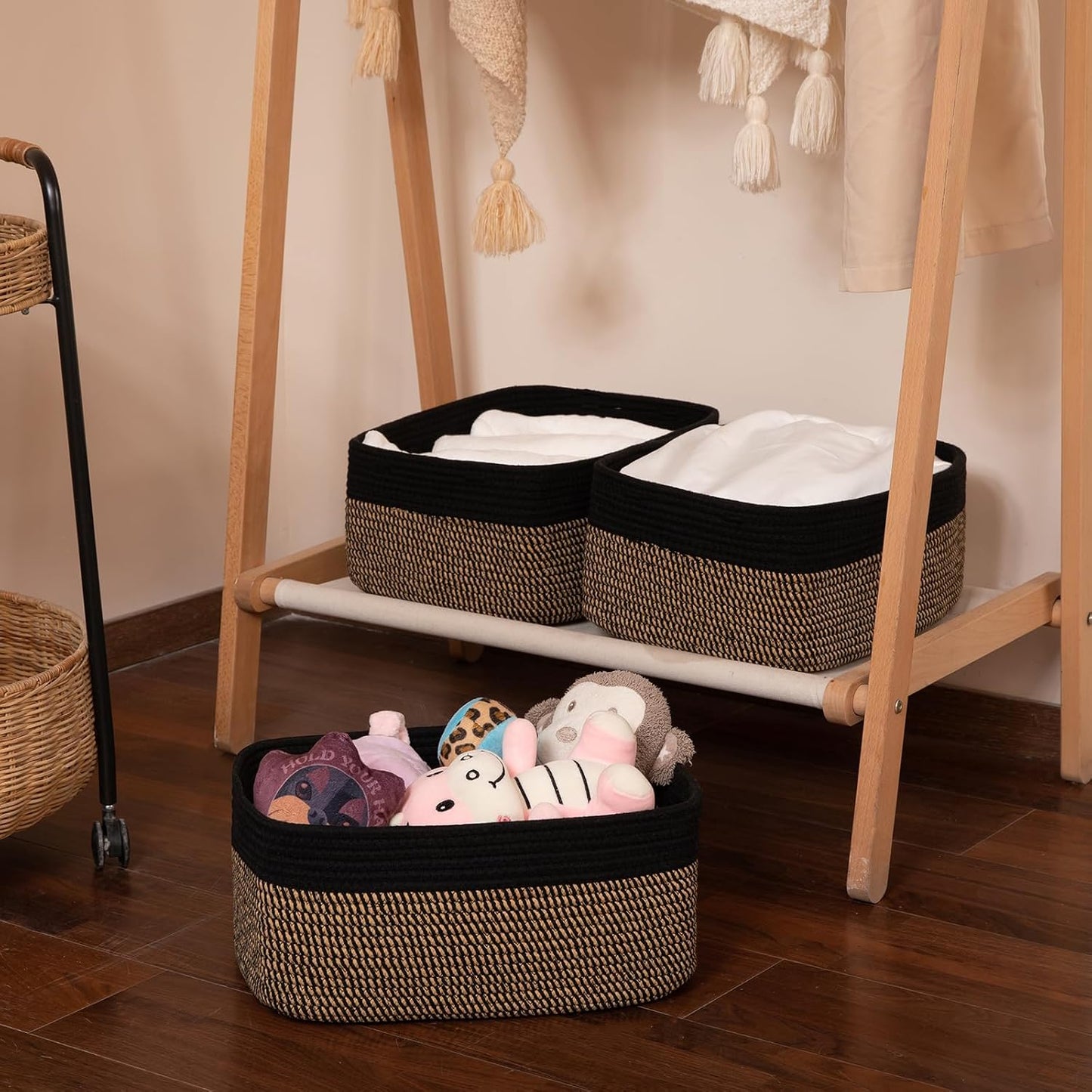 OIASKET Storage Baskets for Organizing 3 Pack, Woven Baskets for Shelves, | Closet Organizer Bins with Handle, Empty Gift Basket, Toy Storage for Toys, Blankets, Towels, Clothes, Books, 15"x11.42"x6.7"