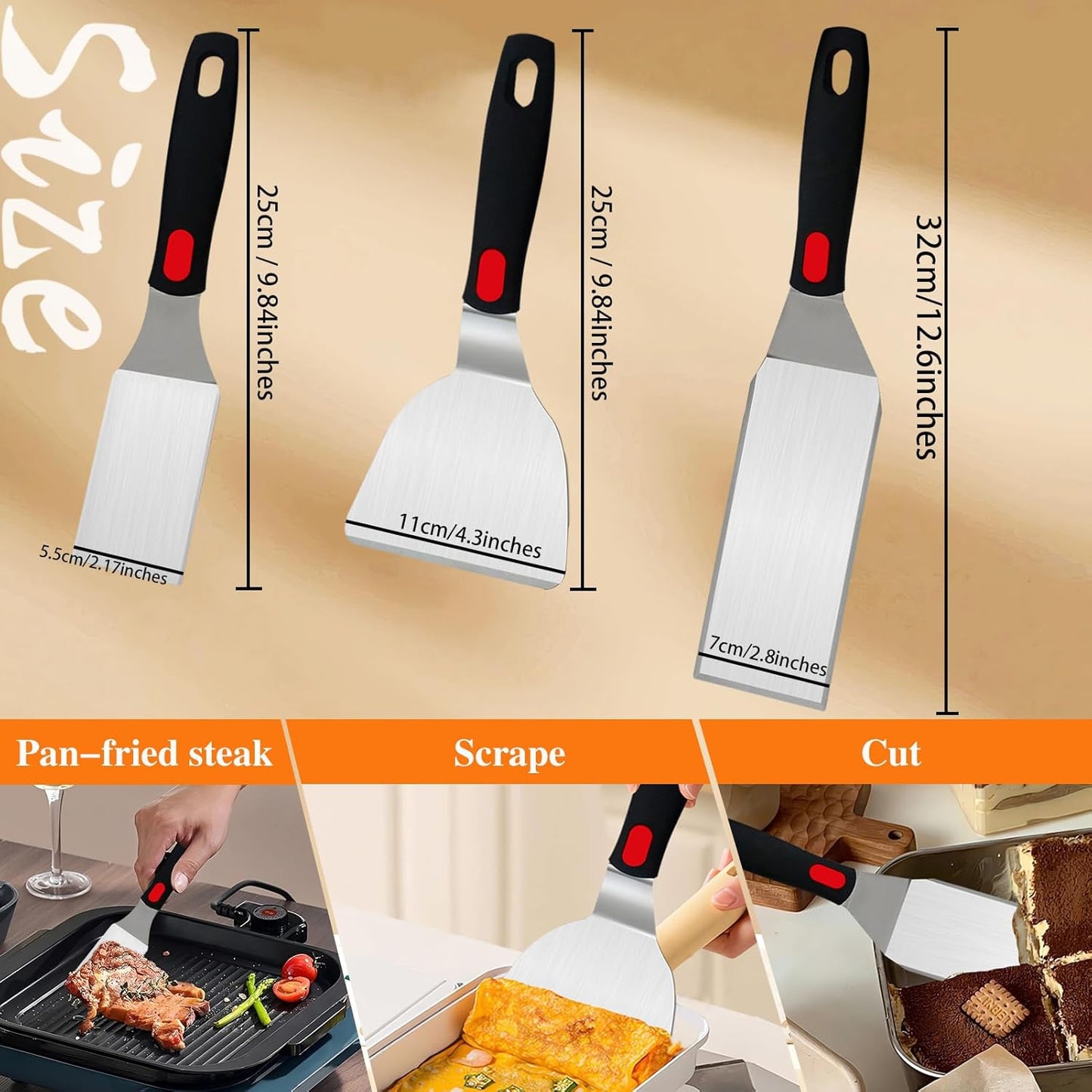 Spatula Set 6-Piece - kitchen utensils set cooking Stainless Steel Turner Set, 600°F Heat Resistant, Metal Spatulas for Griddle/Cast Iron & Nonstick Safe Silicone Tools for Egg, Pancake, Burger