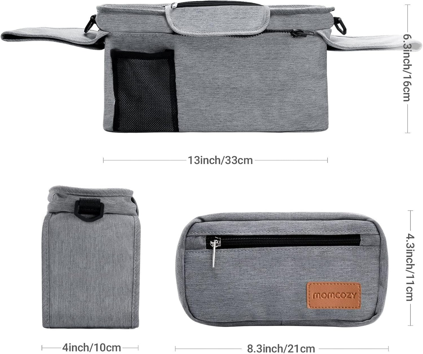 Momcozy Universal Stroller Organizer with Insulated Cup Holder Detachable Phone Bag & Shoulder Strap, Fits for Stroller Like Uppababy, Baby Jogger, Britax, BOB, Umbrella and Pet Stroller