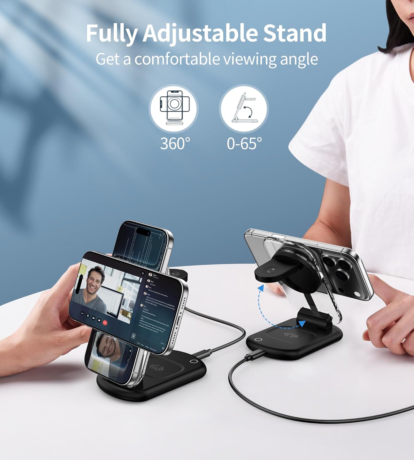 3 in 1 Magnetic Wireless Charging Station for Apple Devices, Fast Foldable Travel Mag-Safe Charger Stand with Night Light for iPhone 17 16 15 14 13 12 Series, Apple Watch/AirPods Pro-Gift for Friends