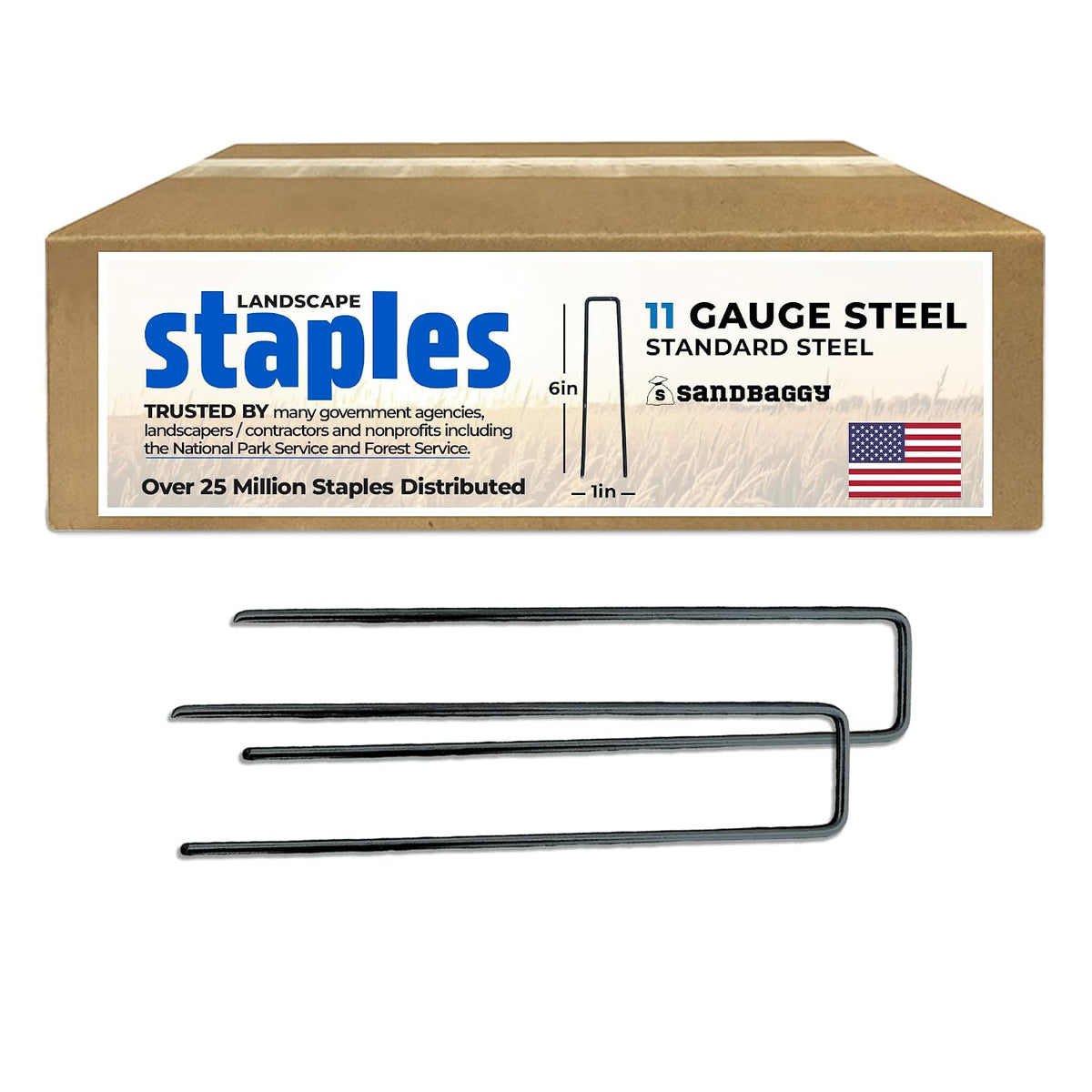 Sandbaggy USA Made 6-inch Landscape Staples - Garden Stakes - Landscaping Fabric, Netting, Sod, Artificial Turf (Standard, 2000)