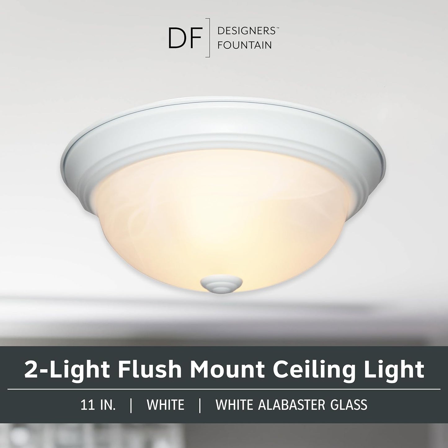 Designers Fountain 11 in 2-Light Flush Mount Ceiling Light, White, 1257S-WH-AL