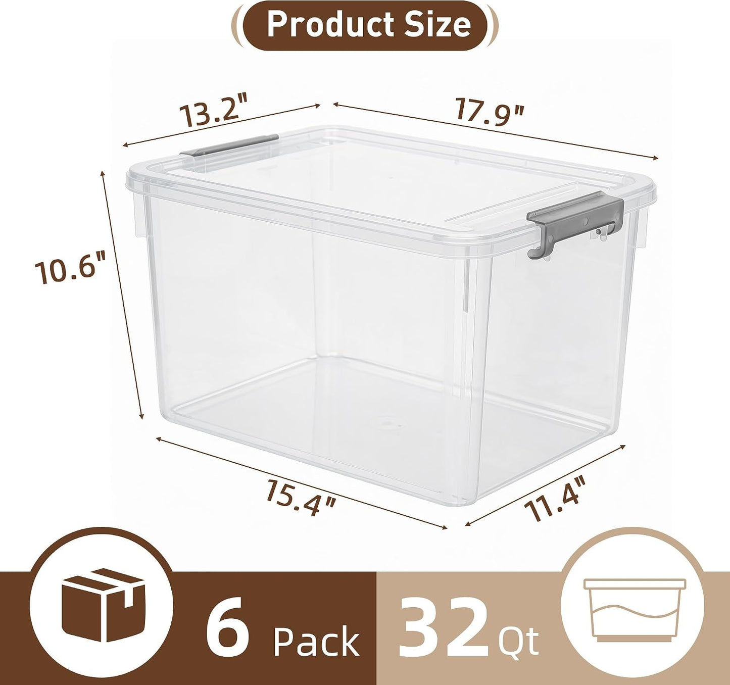Citylife 6 Packs 32 QT Plastic Storage Bins with Lids Large Stackable Storage Containers for Organizing Clear Storage Box for Garage, Closet, Kitchen