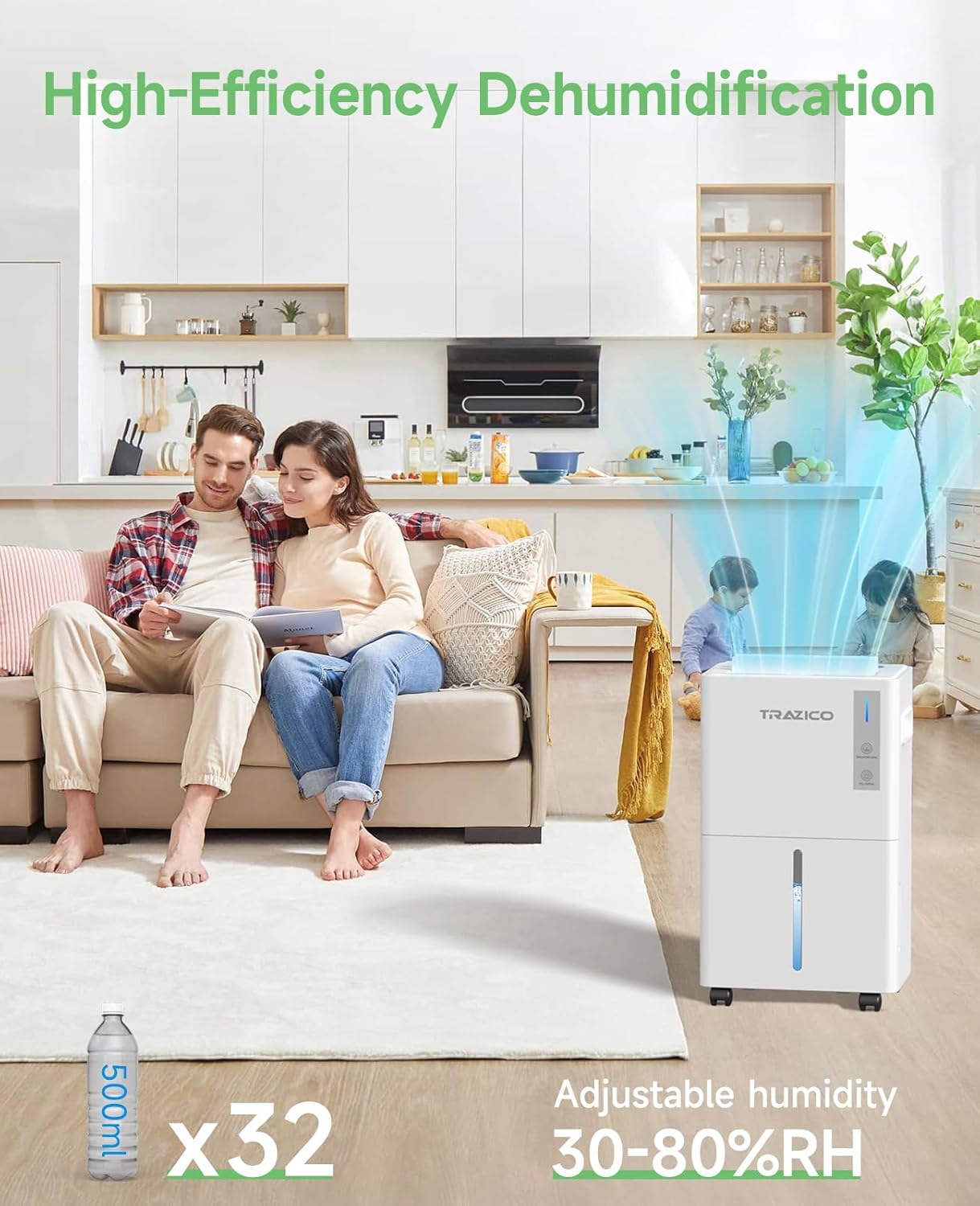 1500 Sq.ft Dehumidifier for Basement, Trazico Max 21 Pint/Day Dehumidifiers for Home, Large Room, Bedroom with Drain Hose, Quiet Smart Humidity Control, 3 Modes, 24H Timer, Auto Defrost