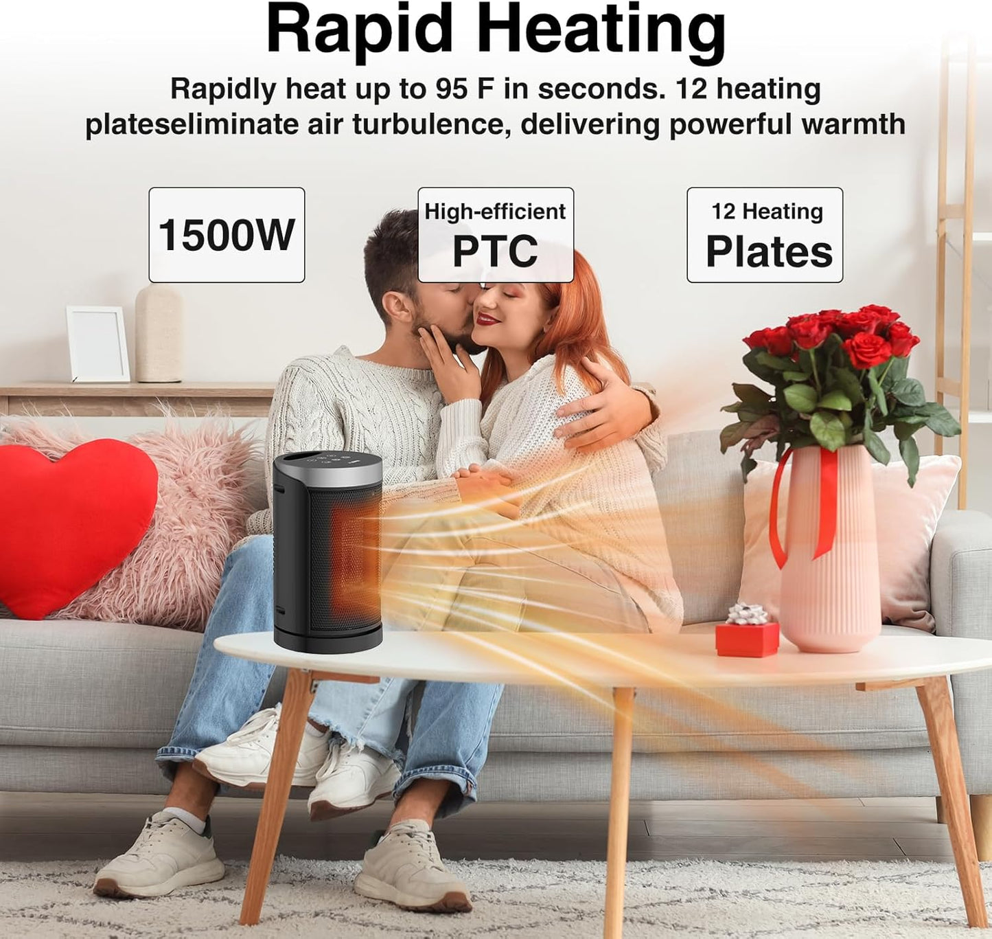 Space Heater, WINHL Small Portable Electric Heaters for Indoor Use with Thermostat and Remote, 70°Oscillation, 12H Timer, 5 Modes, 1500W PTC Ceramic Fast Safety Heat for Office Bedroom Home