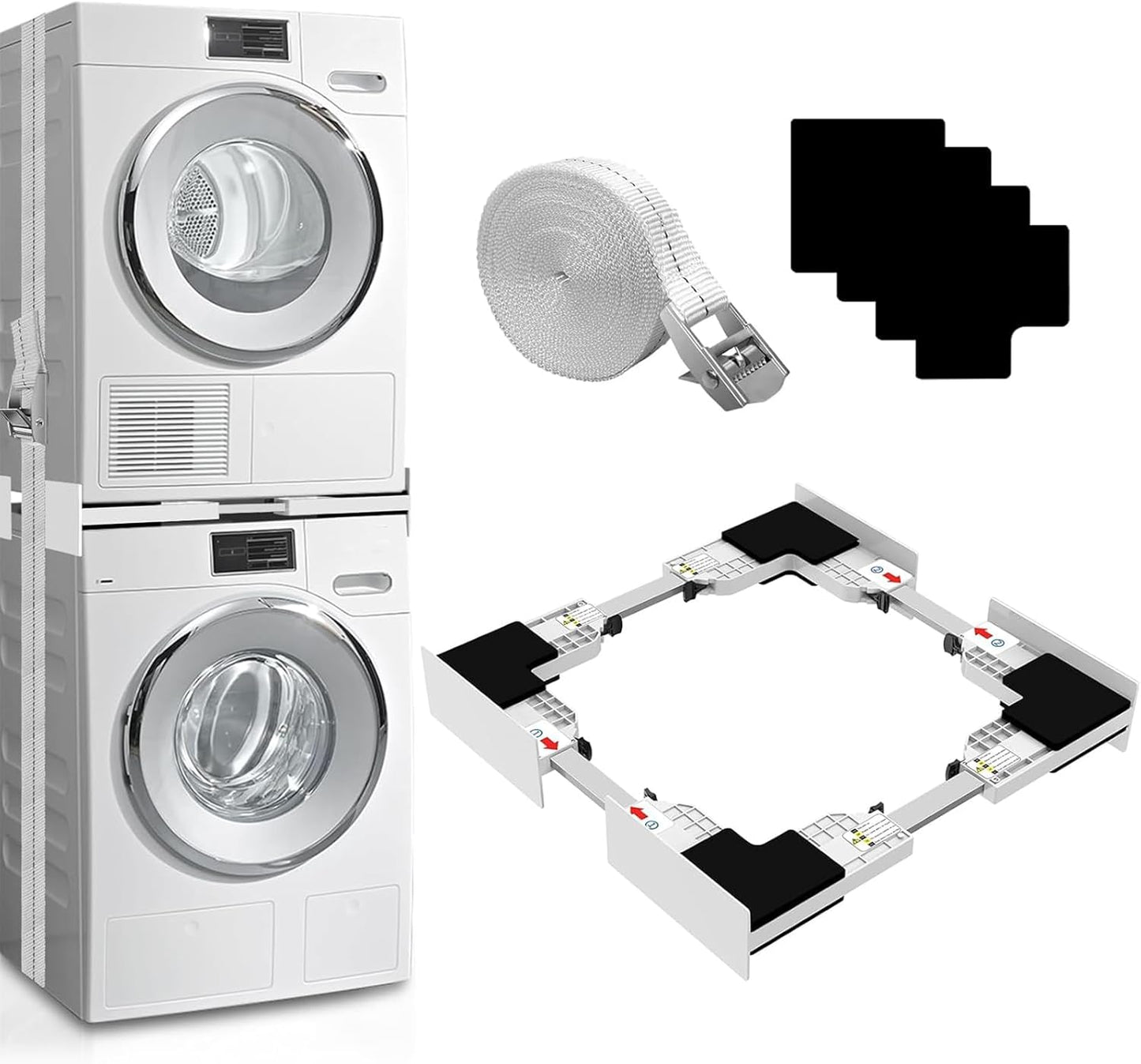 Kiss Core Upgrade Washer Dryer Stacking Kit, Universal Washer Dryer Stacking Kit Adjustable 29/28/27/26/25/24 Inch, Small Space Saving Solution Stacking Kit for Washer and Dryer with Ratchet Strap