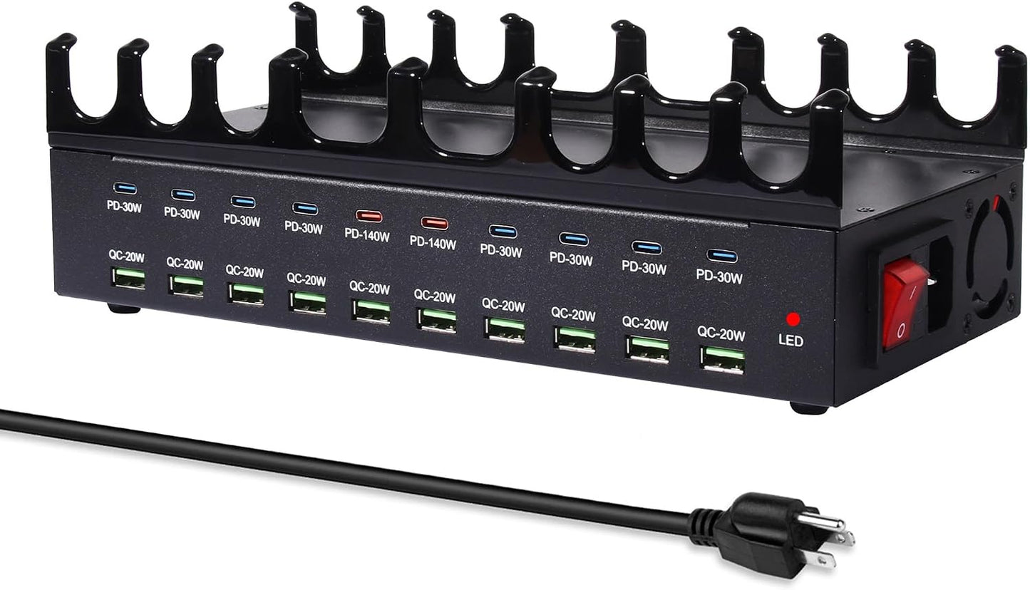 20-Port 690W Charging Station for Multiple Devices, Fast Charger Station | with Dual 100W PD PPS Port, Multi Device USB C Fast Charger Dock for MacBook Pro Laptop, iPhone, iPad, Tablet, Cell Phone