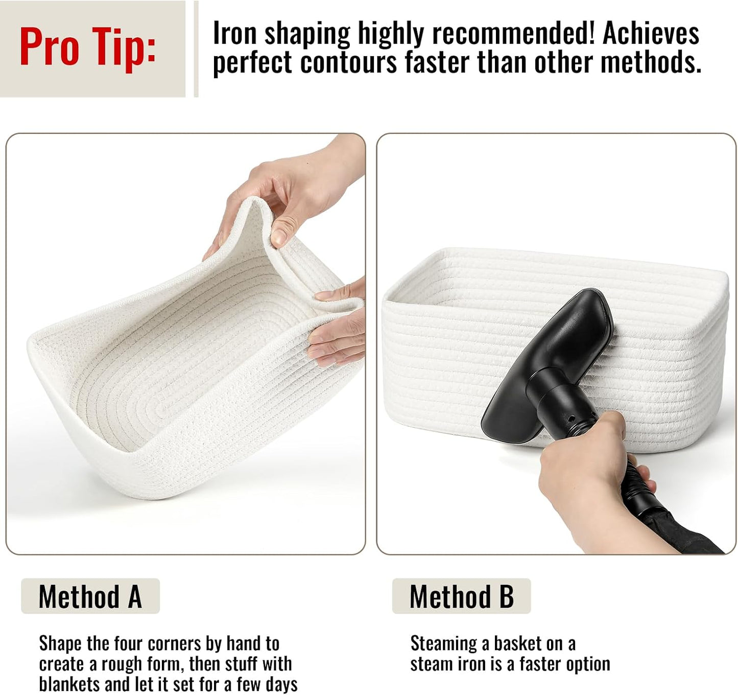 8 Pack Small Storage Baskets for Organizing, Woven Rope Bins for Bathroom, Closet, Shelf Organizer, Cute Cube Decorative Box for Towels, Baby Nursery, Toys, Gift Empty Baskets - 11.5"x7.5"x4.7"-White