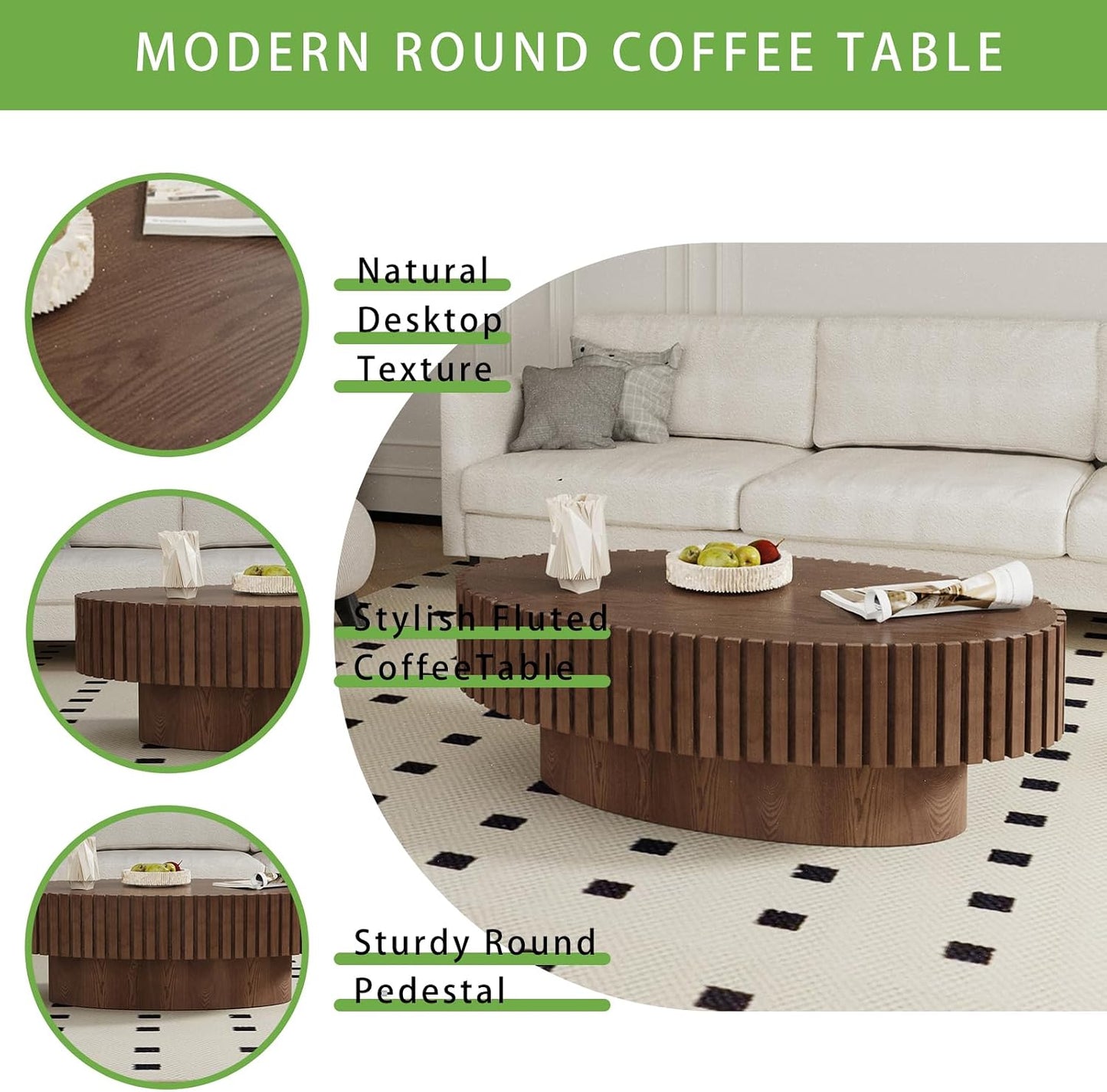 Handmade Wood Oval Coffee Table (Walnut 43.3 in) | Contemporary Style for Living Room, Pedestal Design & Easy Assembly