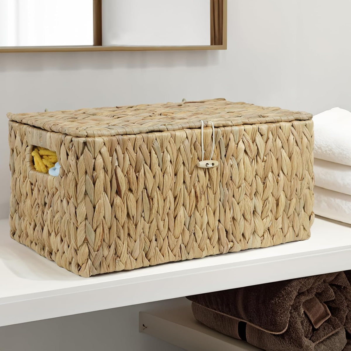 ORDELITE Water Hyacinth Wicker Storage Basket with Lid, Large