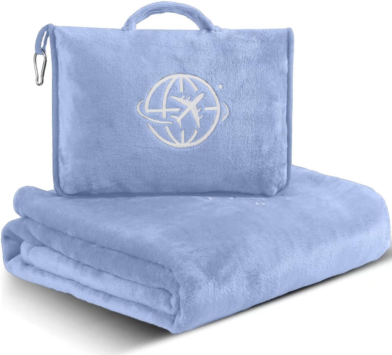 2-in-1 Travel Blanket and Pillow – Lightweight, Compact, Ultra Soft, Machine Washable – Handle, Luggage Sleeve, Backpack Clip – for Travel Airplane, Car, Office (Gray)