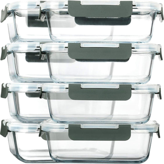 M MCIRCO [8-Pack,30 oz] Glass Meal Prep Containers,Glass Food Storage Containers,Airtight lunch Containers with Lids, Microwave, Oven, Freezer and Dishwasher