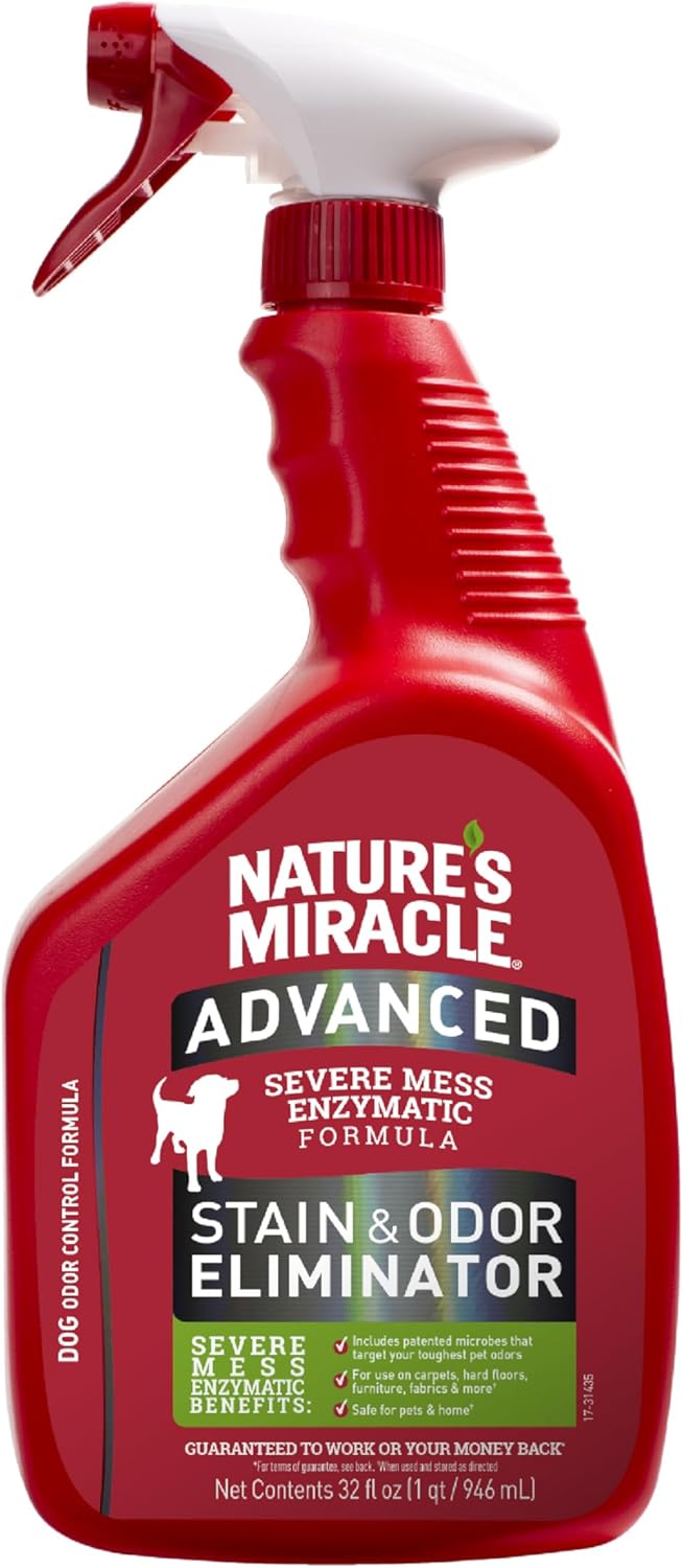 Nature’s Miracle Advanced Stain and Odor Eliminator Dog Spray, Fresh Scent, Severe Mess Enzymatic Formula For Tough Pet Messes, 32 oz