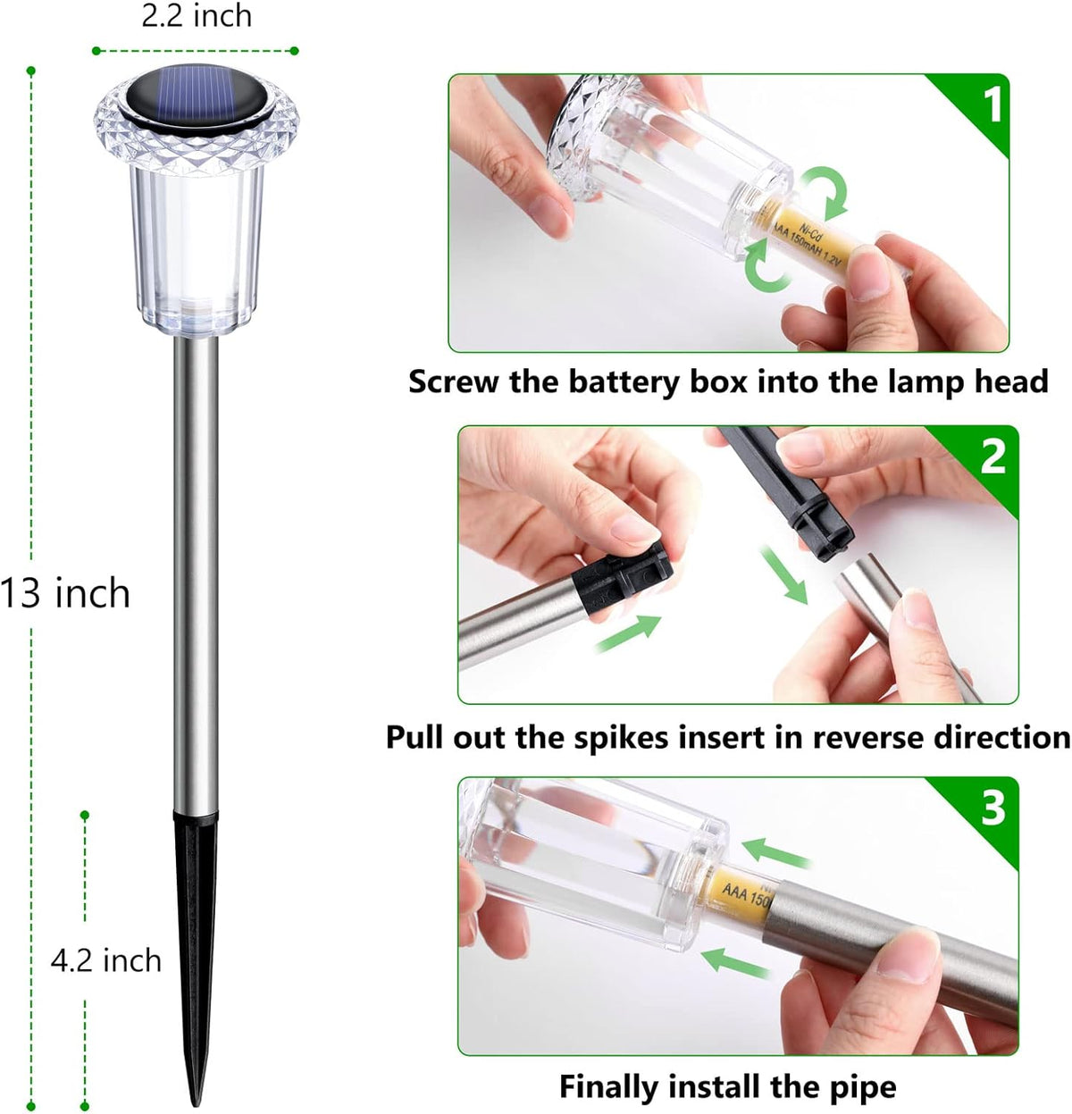 Solar Lights Outdoor 10 Pack Solar Pathway Lights Outdoor LED Waterproof Stainless Steel Driveway Lighting for Outdise, Yard, Walkway, Sidewalk, Garden, Lawn (Warm White)