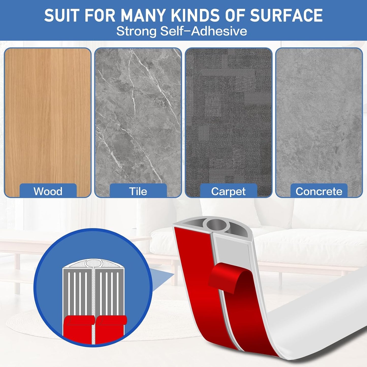 LSGCQ Floor Cord Cover Self Adhesive Cord Hider Floor Cable Management | Cord Covers for Wires on Floor Cable Cover, Prevent Cable Trips, Cable Cavity 0.32" W x 0.32" H, 20Ft, White