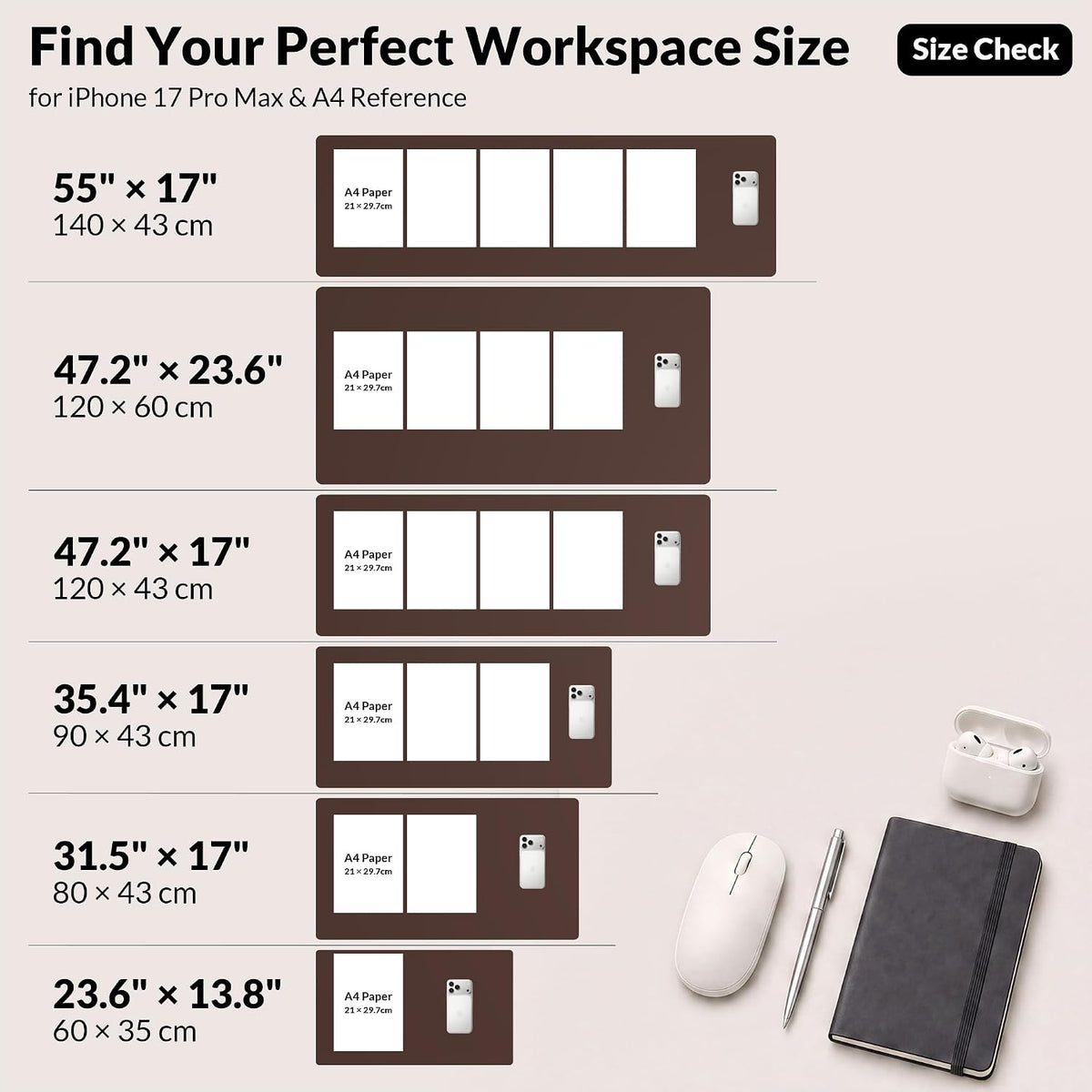 AFIING Leather Desk pad Protector, 35.4" x 17", Coffee,Desk mat