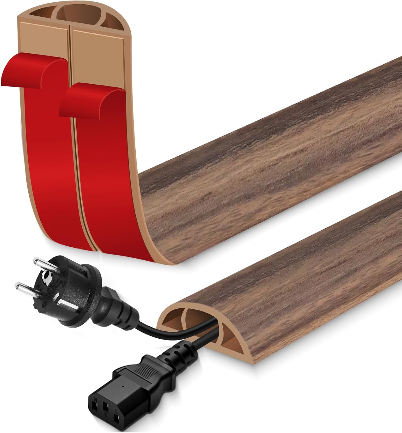 Floor Cord Cover for Wires on Floor Self Adhesive Cord Hider | Floor Cable Cover Floor Wire Covers for Cords Prevent Cable Trips, Cord Cavity W 0.32" x H 0.32", Deep Gray Wood, 20Ft