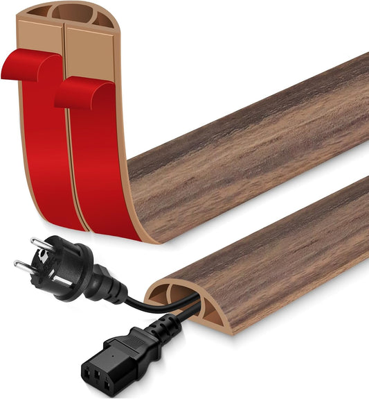 Floor Cord Cover for Wires on Floor Self Adhesive Cord Hider | Floor Cable Cover Floor Wire Covers for Cords Prevent Cable Trips, Cord Cavity W 0.47" x H 0.27", Misty Brown Wood, 10Ft