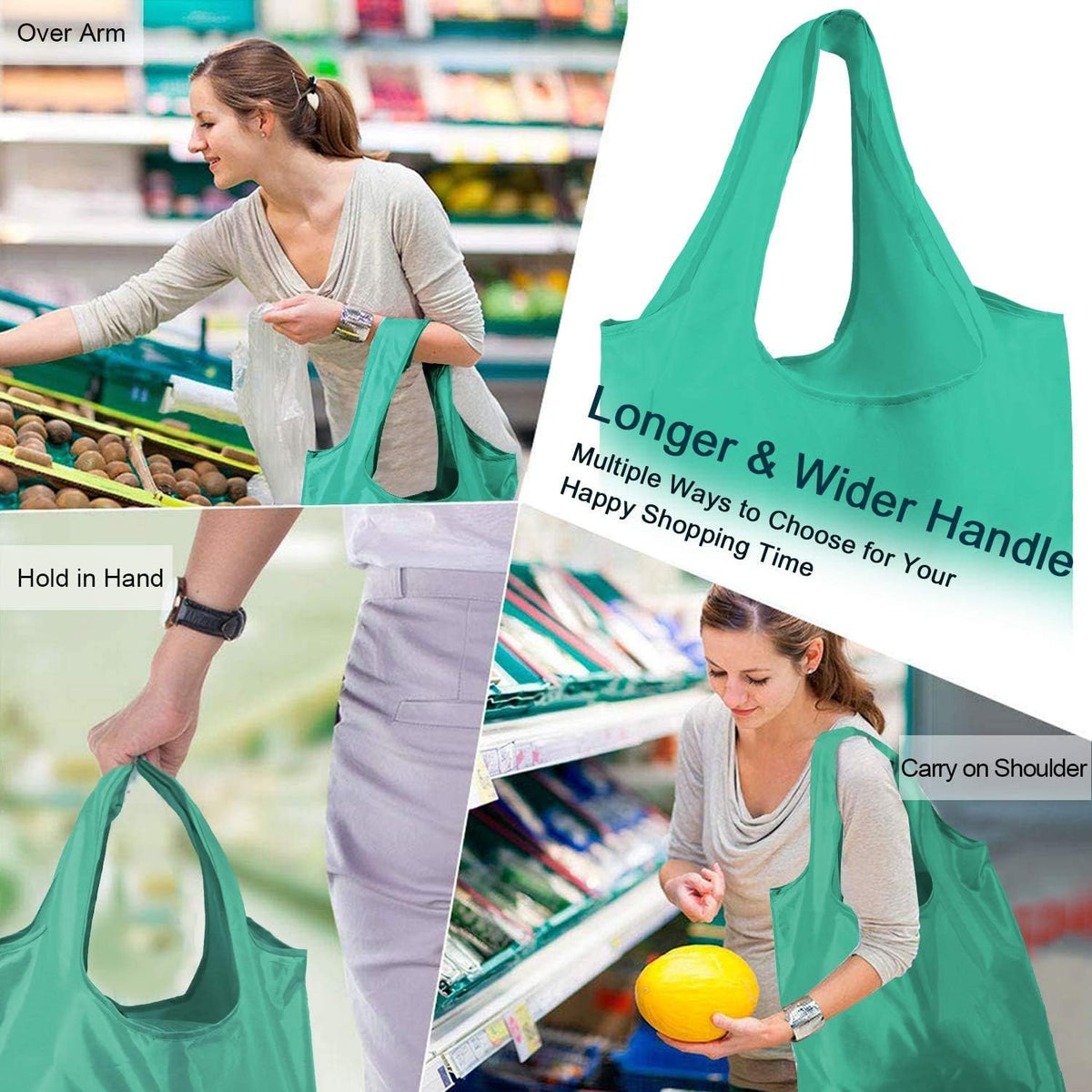 BeeGreen Groceries Reusable Bags for Shopping Compact Cute Solid Color Cloth Grocery Totes Set of 12 Fold up Packable Recycling Shopper Baggies w Zipper Carry Pouch for Supermarket
