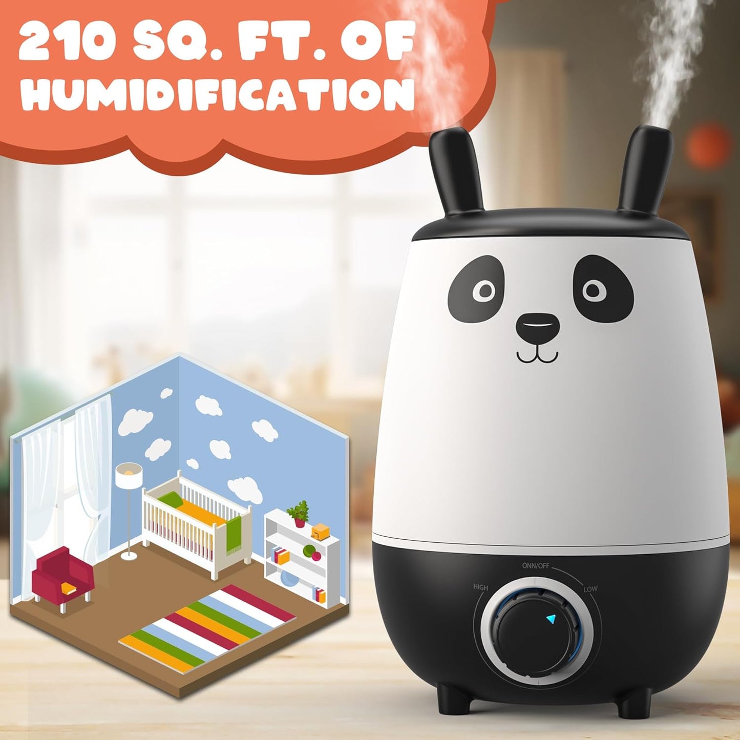 Everlasting Comfort 2.5L Kids Humidifiers for Bedroom - Easy to Clean 24HR Runtime No-Filter Quiet Kids & Baby Humidifier for Nursery, Home, Plants, Allergies, Dry Skin, Congestion, Indoor