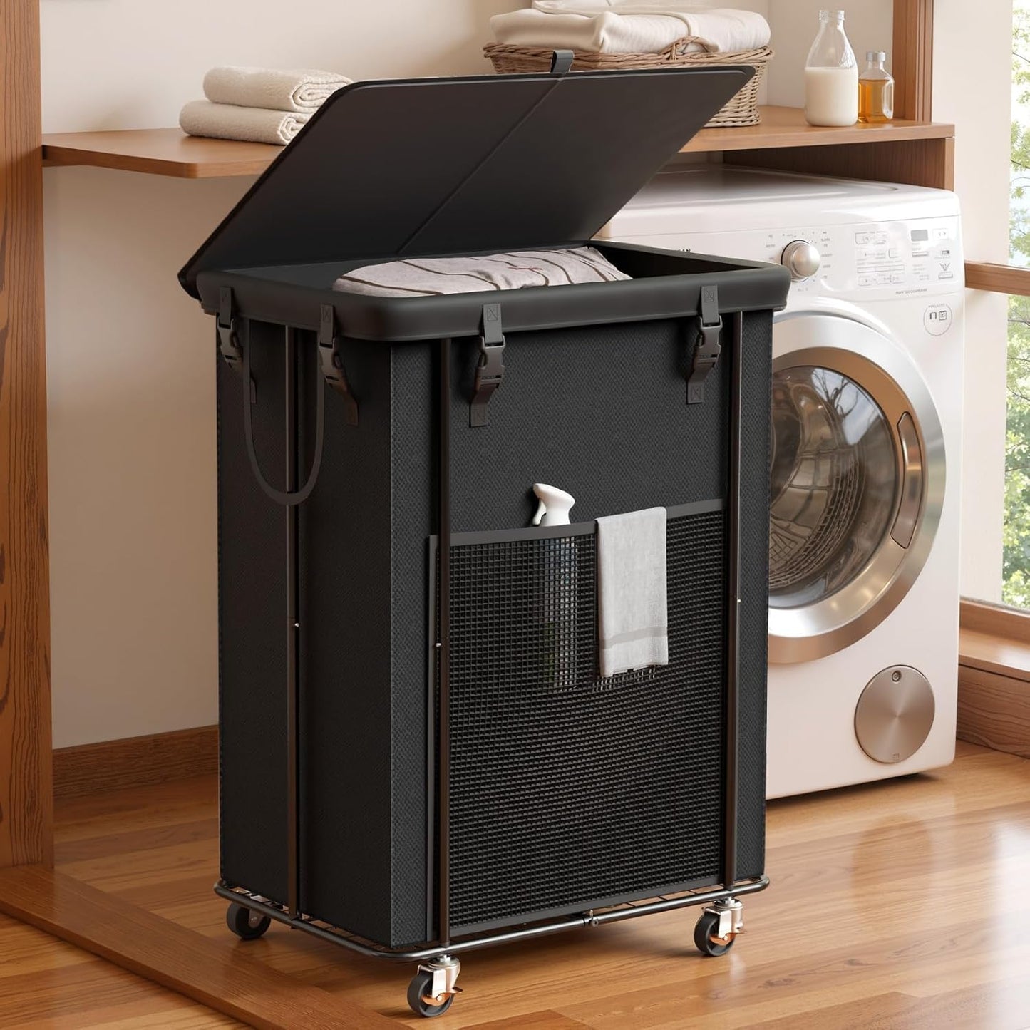 Rolling Laundry Hamper with Wheels – 150L Laundry Basket with Removable Bag & Sturdy Metal Frame, Large Tall Dirty Clothes Hampers for Bedroom, Laundry Room, Apartment, Dorm – Black