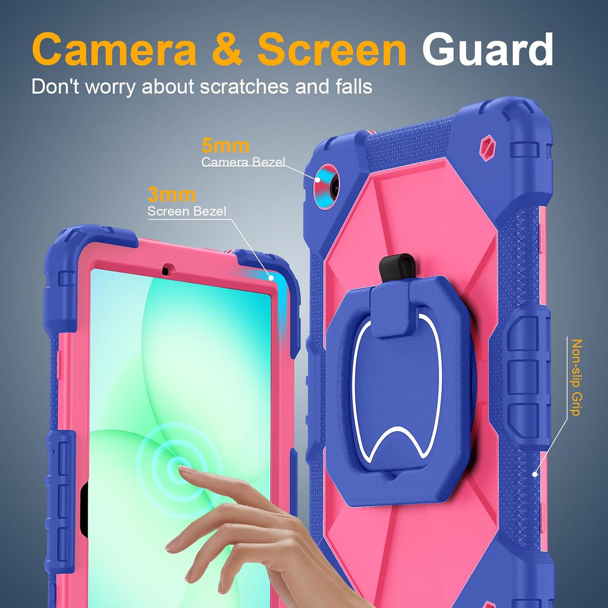 Case for Samsung Galaxy Tab A11+/A9+ Plus 11 Inch 2026/2024, Auorld Rugged Case for Samsung Galaxy A9+/A11+ Tablet with Screen Protector 360 Rotating Stand Shoulder Strap Pen Holder, Navy Pink