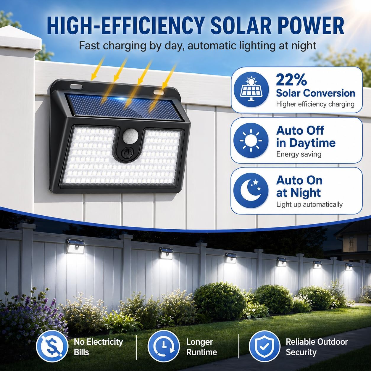 [6 Packs] Solar Motion Sensor Outdoor Lights, Super Bright Solar Lights Outdoor Waterproof, 3 Lighting Modes Security Wall Light for Outside Walking Dog Fence Backyard Deck Garden Door Step Garage