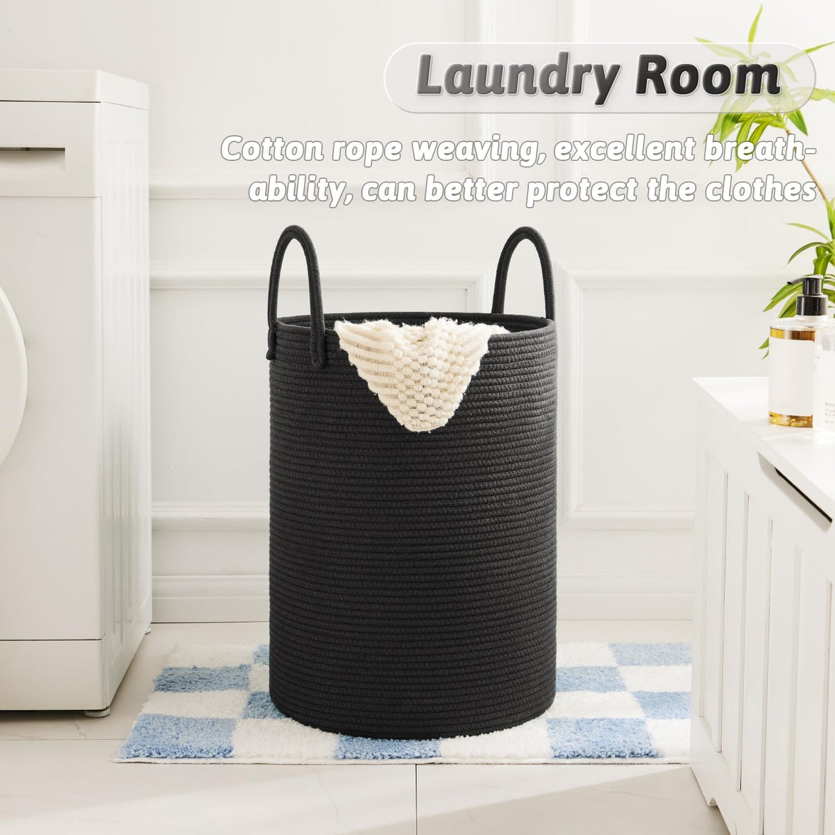 Artfeel Laundry Basket,Woven Cotton Rope Laundry Hamper,80L for Decorative Storage of Dirty Clothes,Toys and Blankets in Bathroom,Baby Room and Living Room