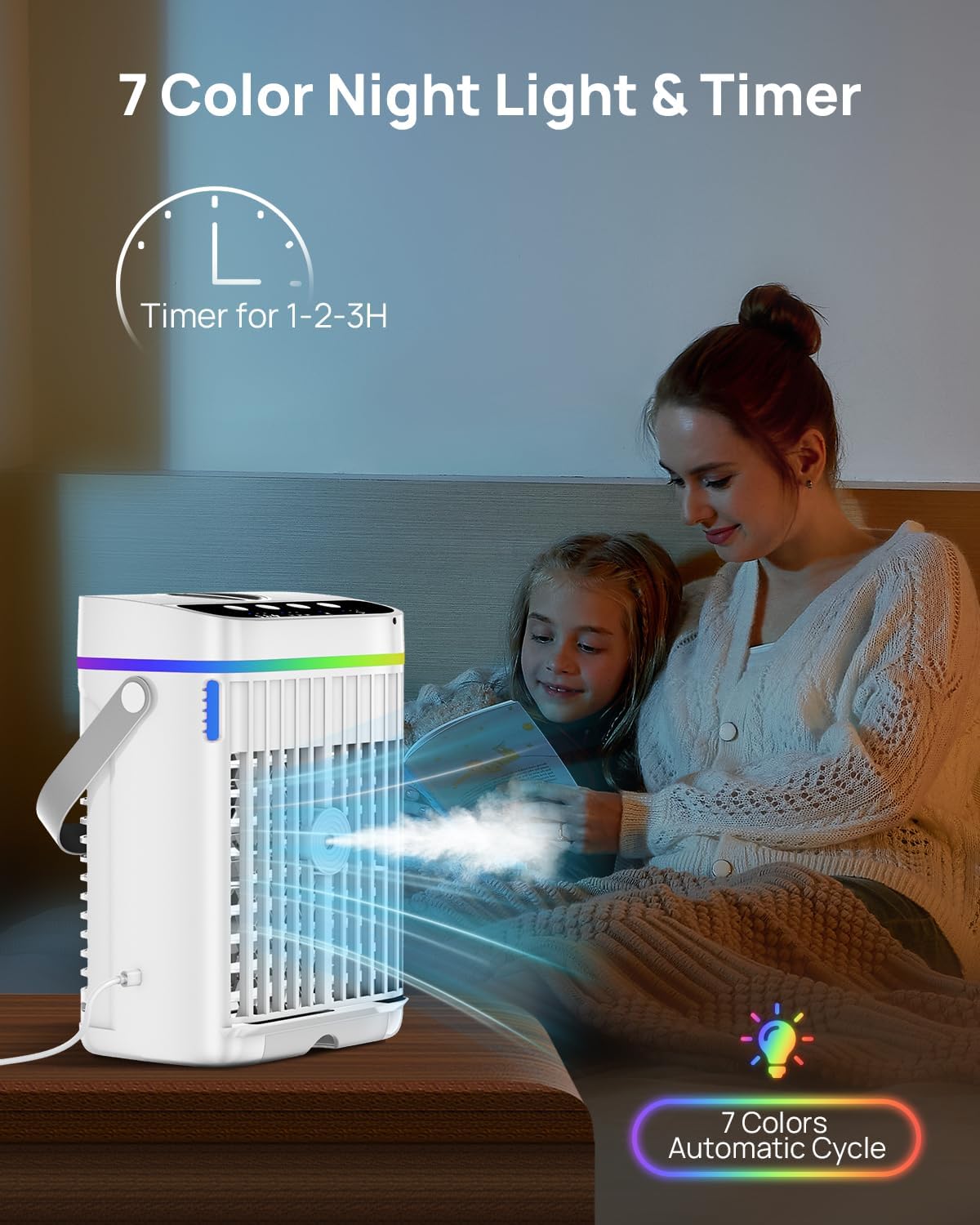 Portable Air Conditioners, 1250ml Mini Air Conditioner Portable Air Cooling Fan Air Cooler Fan with 3 Speeds & 1-3H Timer, Aire Acondicionado Portatil for Bedroom Room Office Desk