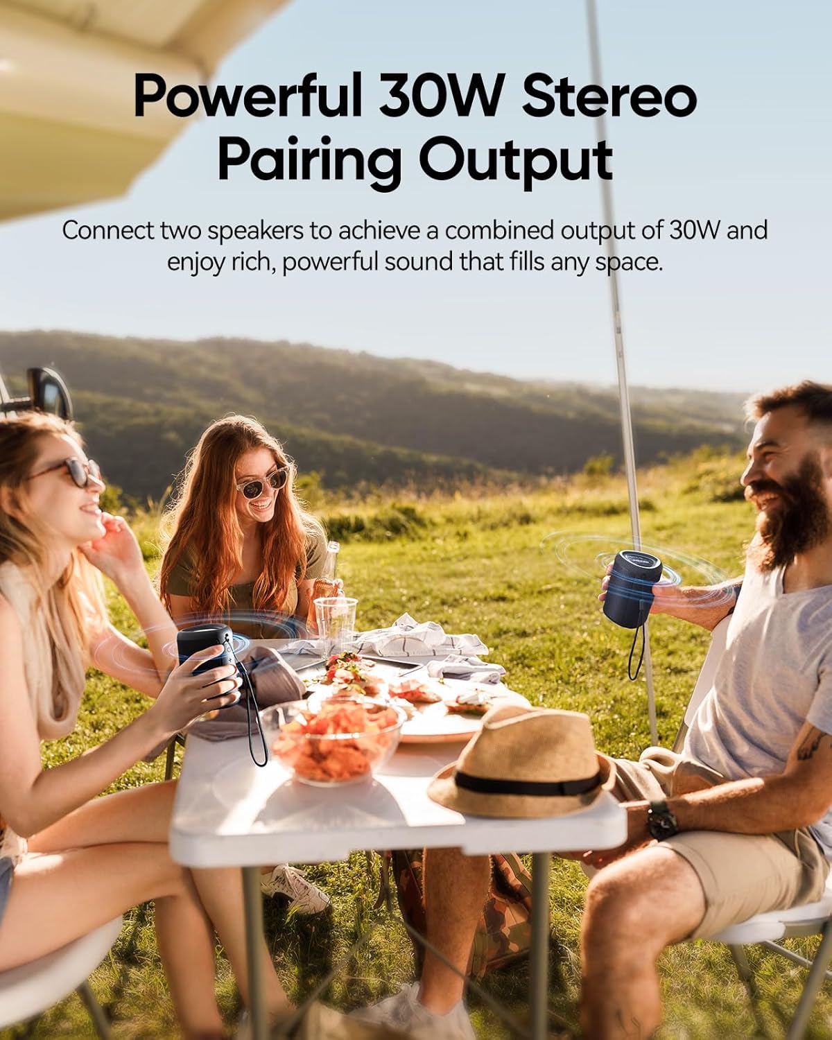 Portable Bluetooth Speaker Beach Essentials: Powerful Crystal Clear Sound/Dynamic Light/IPX5 Waterproof/All Day Playtime/Wireless BT 5.3/TWS Paring, Dad Gifts, Outdoor|Travel|Camping|Pool Accessories