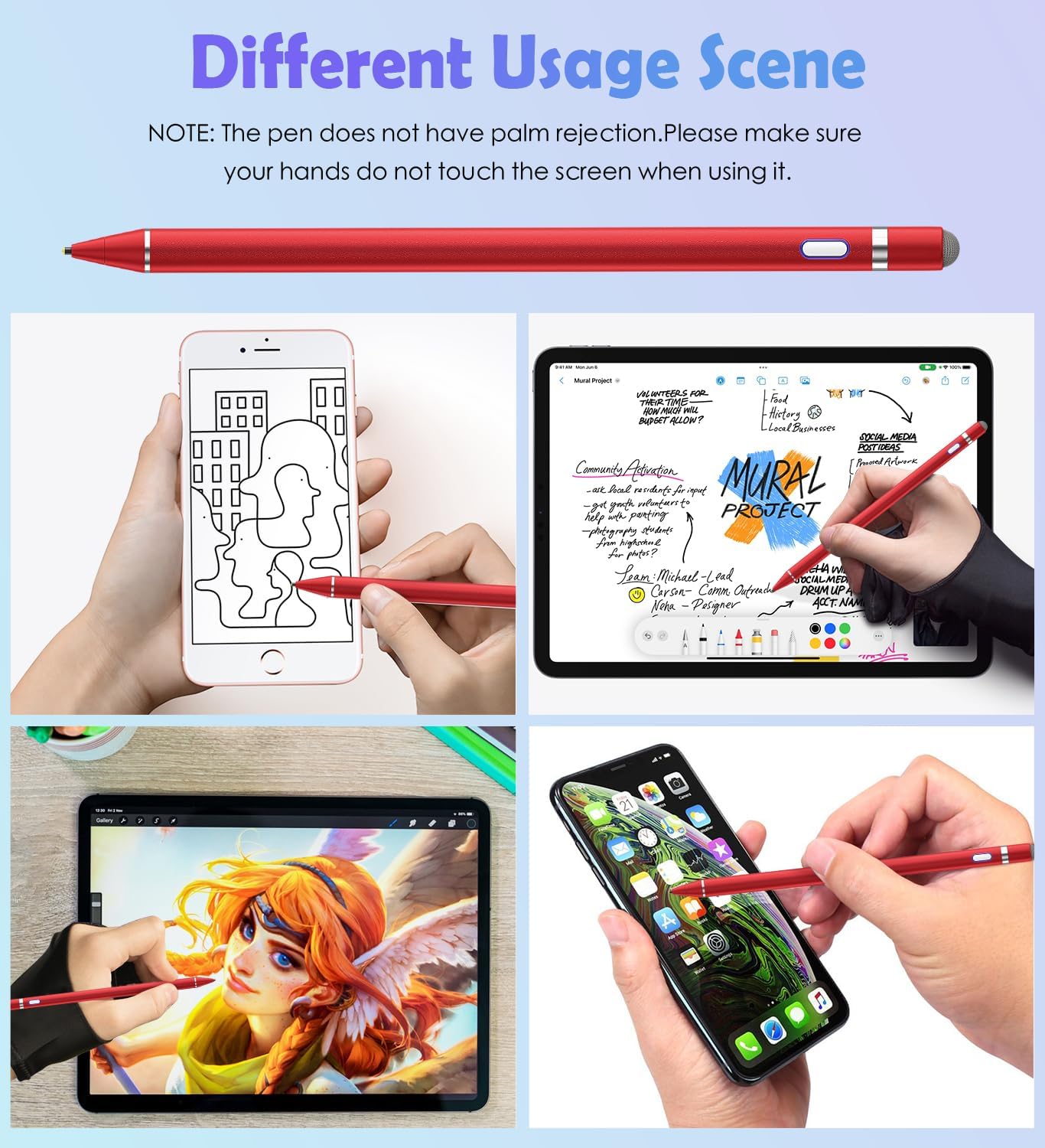 Active Stylus Pen for Touch Screens, Dual Pen Tips for Drawing &Writing,High Precise Universal Digital Pencil for Tablet/Phone/Sam-sung/K-indle,i-Pad Air/Pro/Mini,A-pple i-Phone 17/16/15/14/13/12- Red