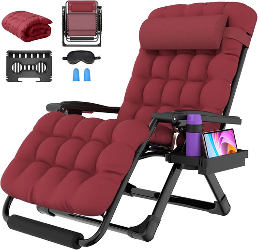 Suteck Oversized Zero Gravity Chair,33In XXL Outdoor Recliner Chair w/Removable Cushion&Headrest, Camping Lounge Chair w/Upgraded Lock&Footrest, Reclining Patio Chairs for Indoor Outdoor,500LBS