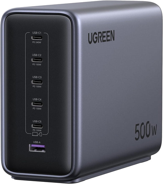 UGREEN Nexode 500W GaN Charging Station, 6-Port USB-C & USB-A with 240W Single Port, Smart Temperature Control & Space-Saving Design for iPhone 17/16/15, Galaxy S25/S24, MacBook Pro/Air, iPad, Laptops