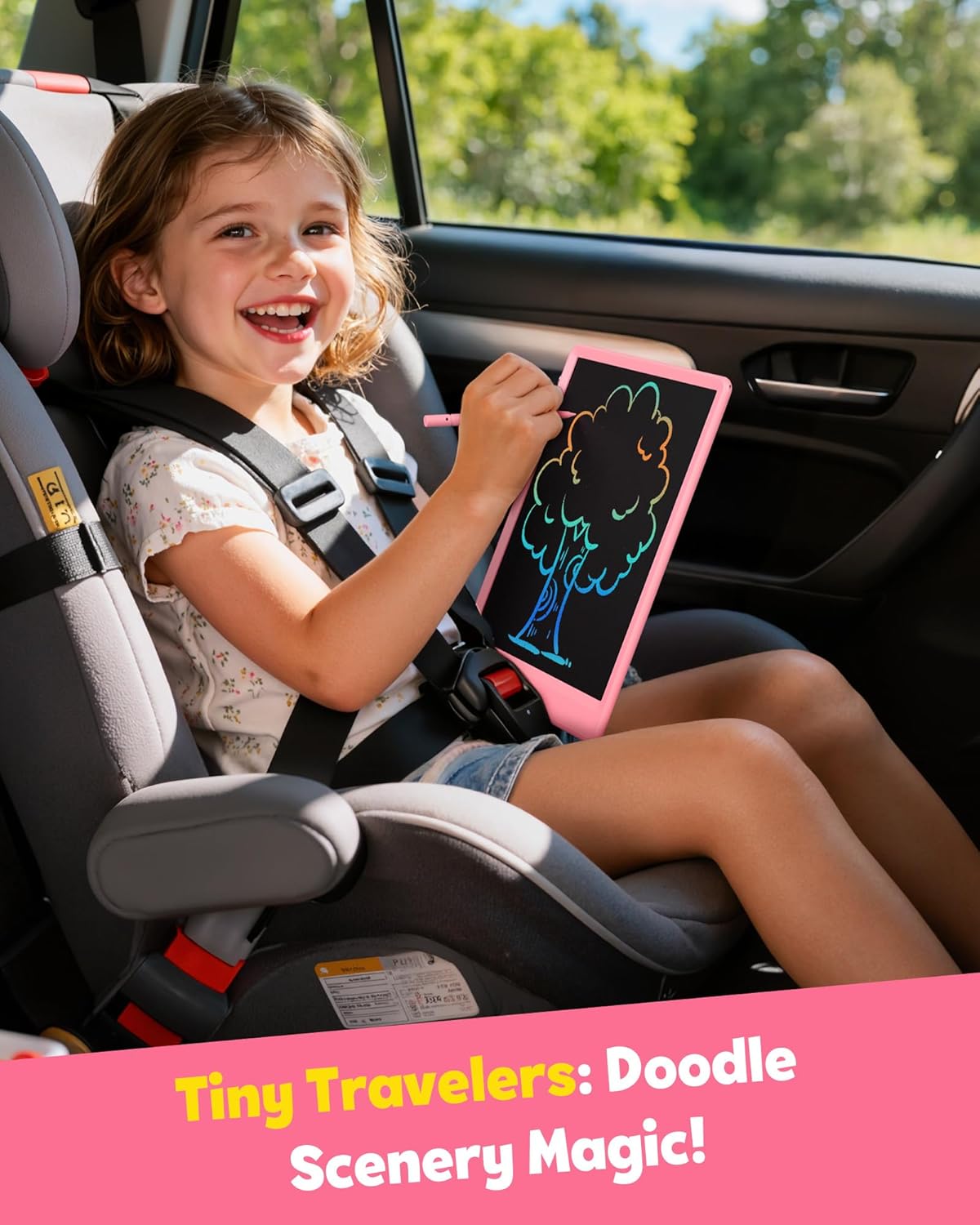 TEKFUN LCD Writing Tablet for Kids, 10-inch Coloring Drawing Pad, Mess Free Doodle Board, Airplane Travel Toys for Boys and Toddlers, Road Trip Essentials, Gifts for 3 4 5 6 7 8 Year Old Girls (Pink)