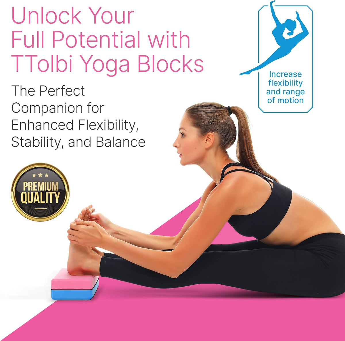 Yoga Blocks 2 Pack with Strap and Guide – Soft Non-Slip EVA Foam Blocks