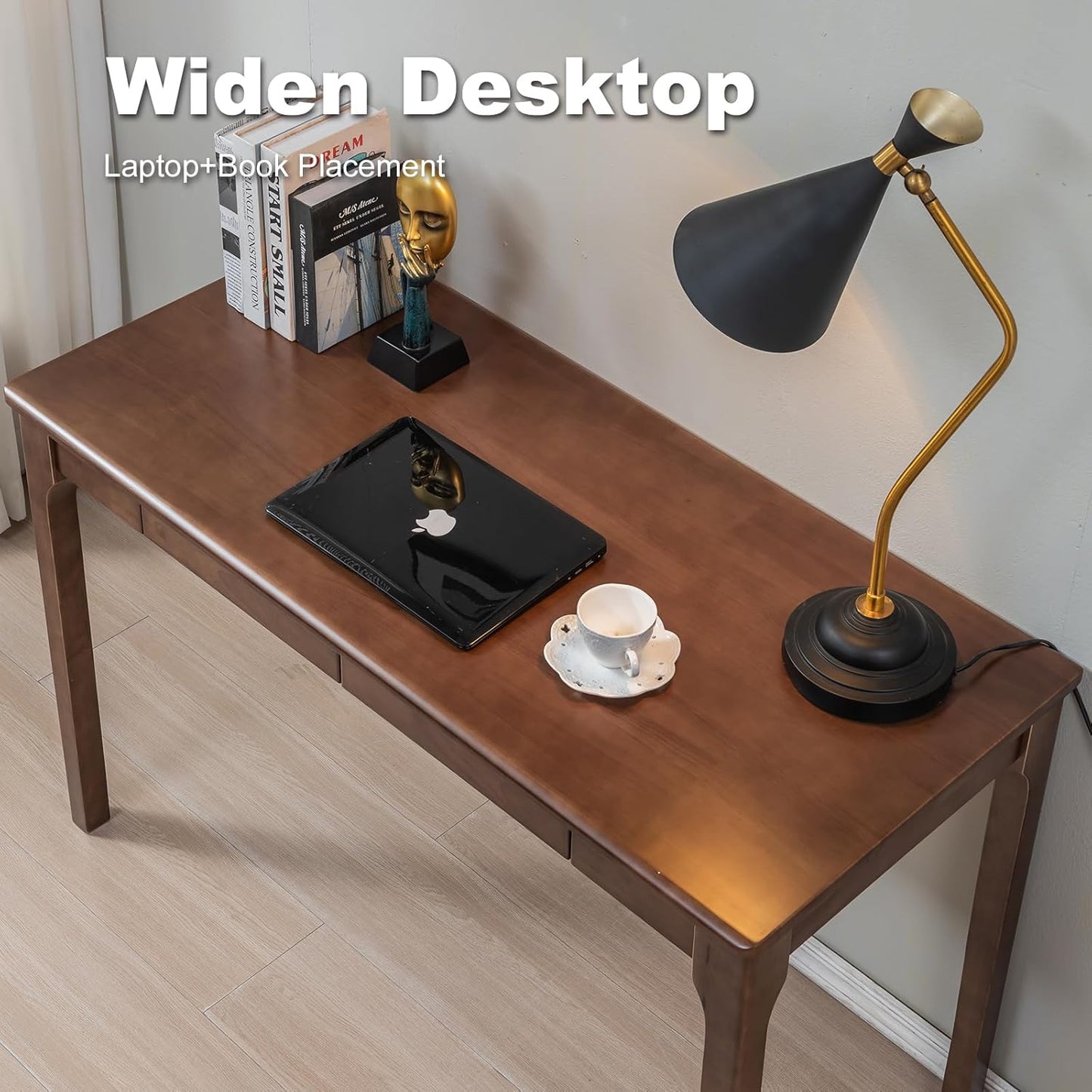 Solid Wood Desk, Gaming Study Home Office Desks for Work, Student PC Desk for Bedroom, Small Computer Desk for Small Spaces, Easy to Assemble (Walnut Color, 47inch)
