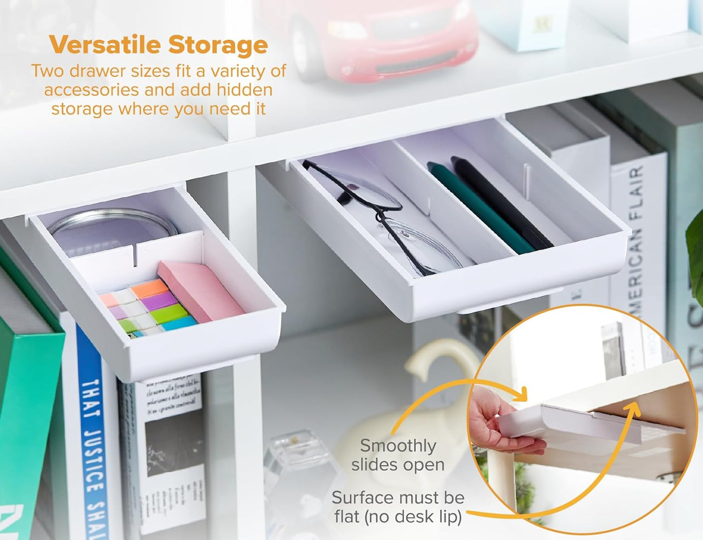 Bostitch Konnect Under Desk Drawer, Self-Adhesive Slide Out Storage Organizer with 4 Customizable Dividers, 2-Pack