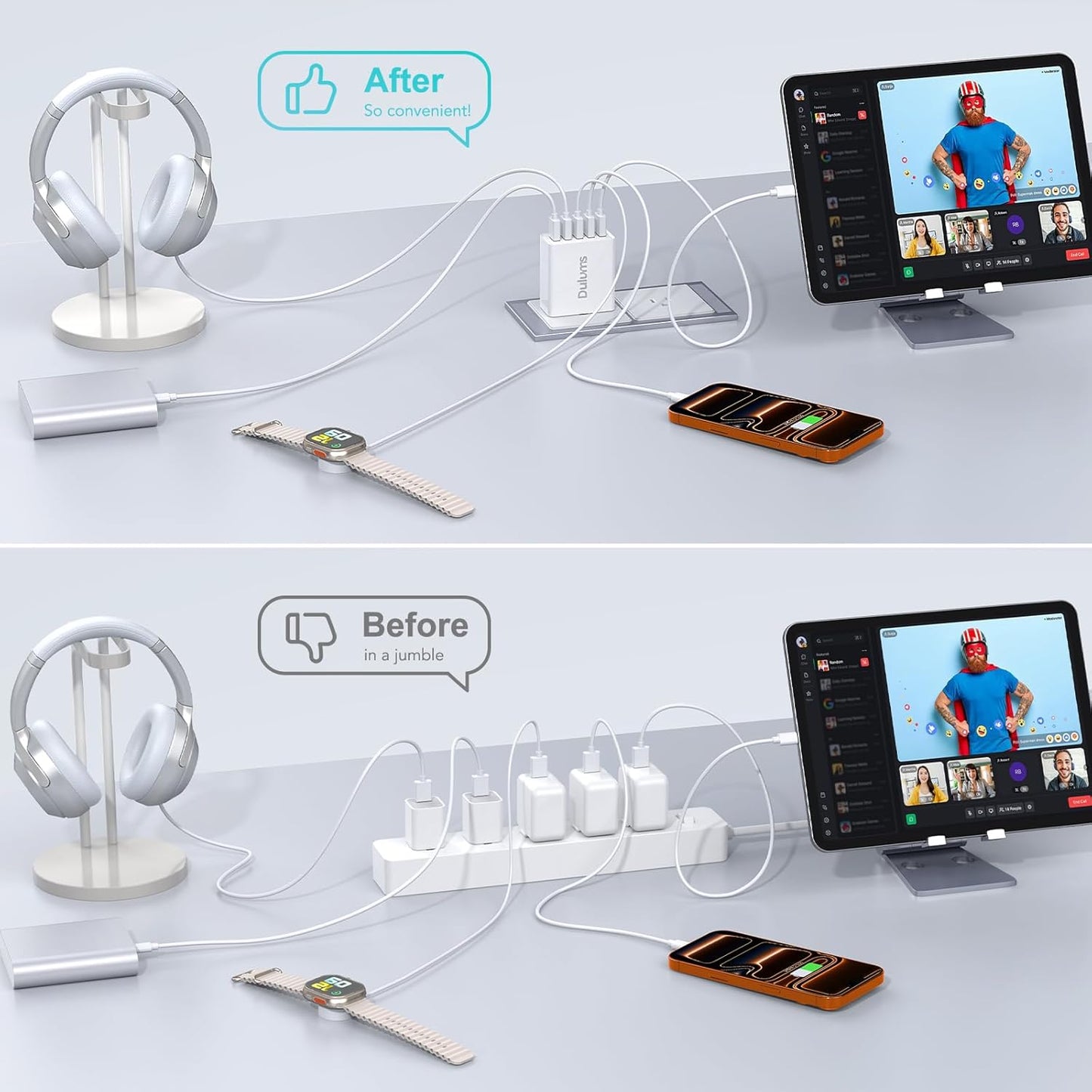 50W USB Wall Charger Block, 2Pack 5-Port Charger Fast Charging Block QC 3.0 Multiport Type C Box Brick Cube USB A Wall Plug for iPhone 16/15/14 Pro Max Plus, iPad,Galaxy, LG, Moto, Android Phones